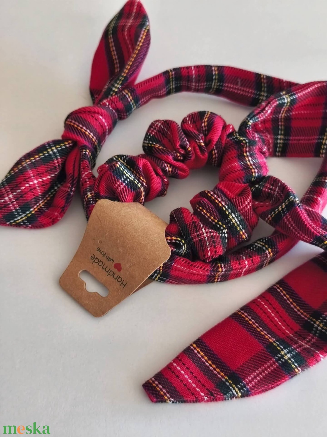 Skótkockás scrunchie és hajráf szett  - ruha & divat - hajdísz & hajcsat - hajráf & hajpánt - Meska.hu