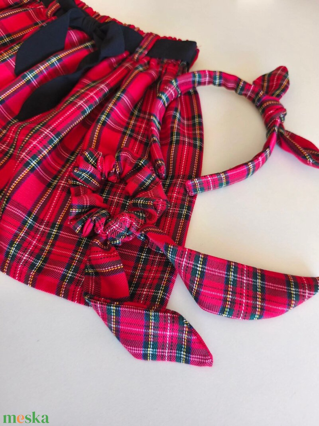 Skótkockás scrunchie és hajráf szett  - ruha & divat - hajdísz & hajcsat - hajráf & hajpánt - Meska.hu