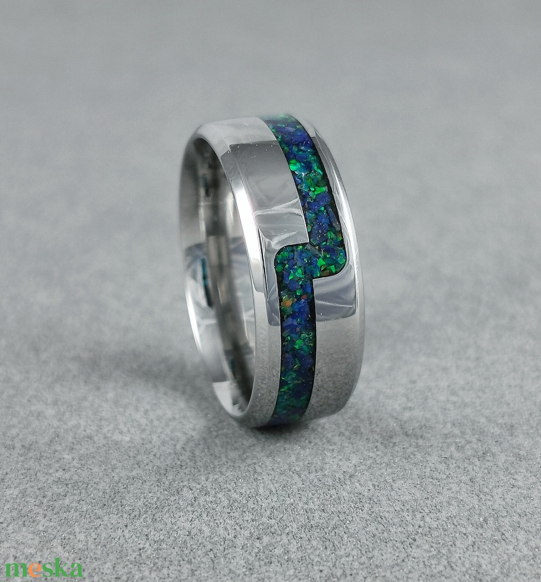 Nemesacél Gyűrű Lapis Lazuli, Kék Achát Ásvánnyal És Zöld Opállal. Vízálló, Karcálló, Anti-Allergén, Egyedi Megrendelés! - ékszer - gyűrű - kerek gyűrű - Meska.hu