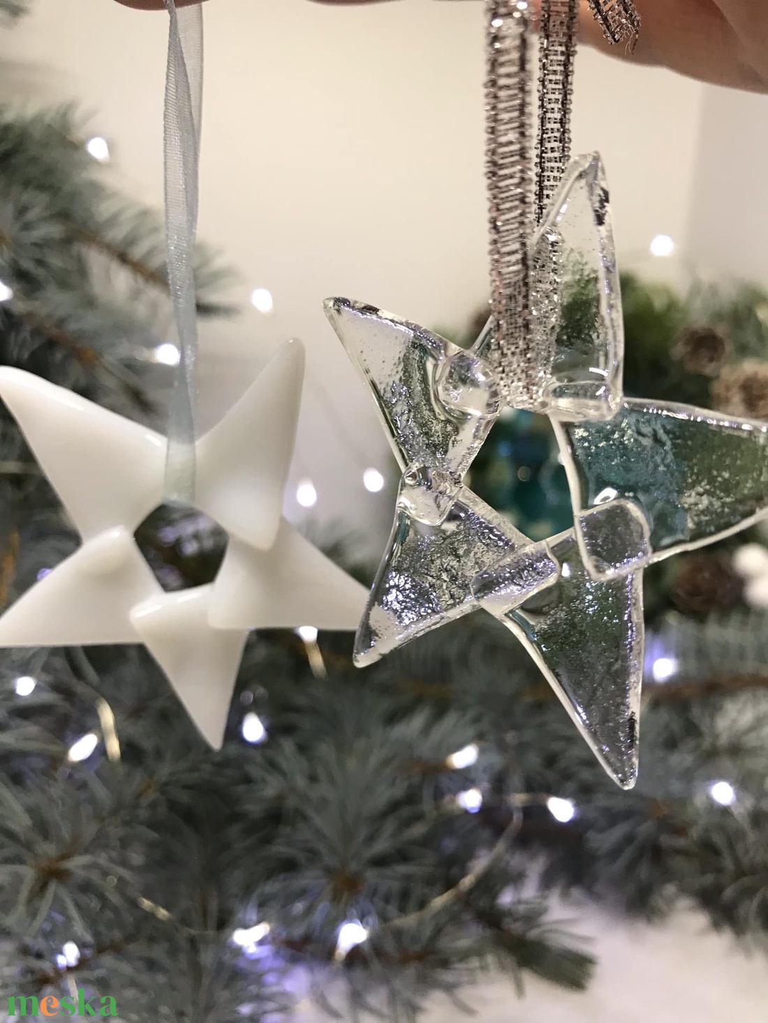 Üvegdíszek karácsonyra - áttetsző, fehér  - karácsony - karácsonyi lakásdekoráció - karácsonyfadíszek - Meska.hu