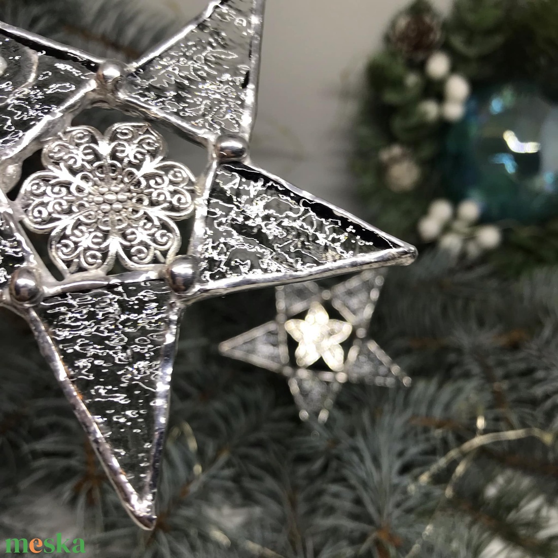 Üvegdísz -  Tiffany üveg csillag /9 cm - karácsony - karácsonyi lakásdekoráció - karácsonyfadíszek - Meska.hu