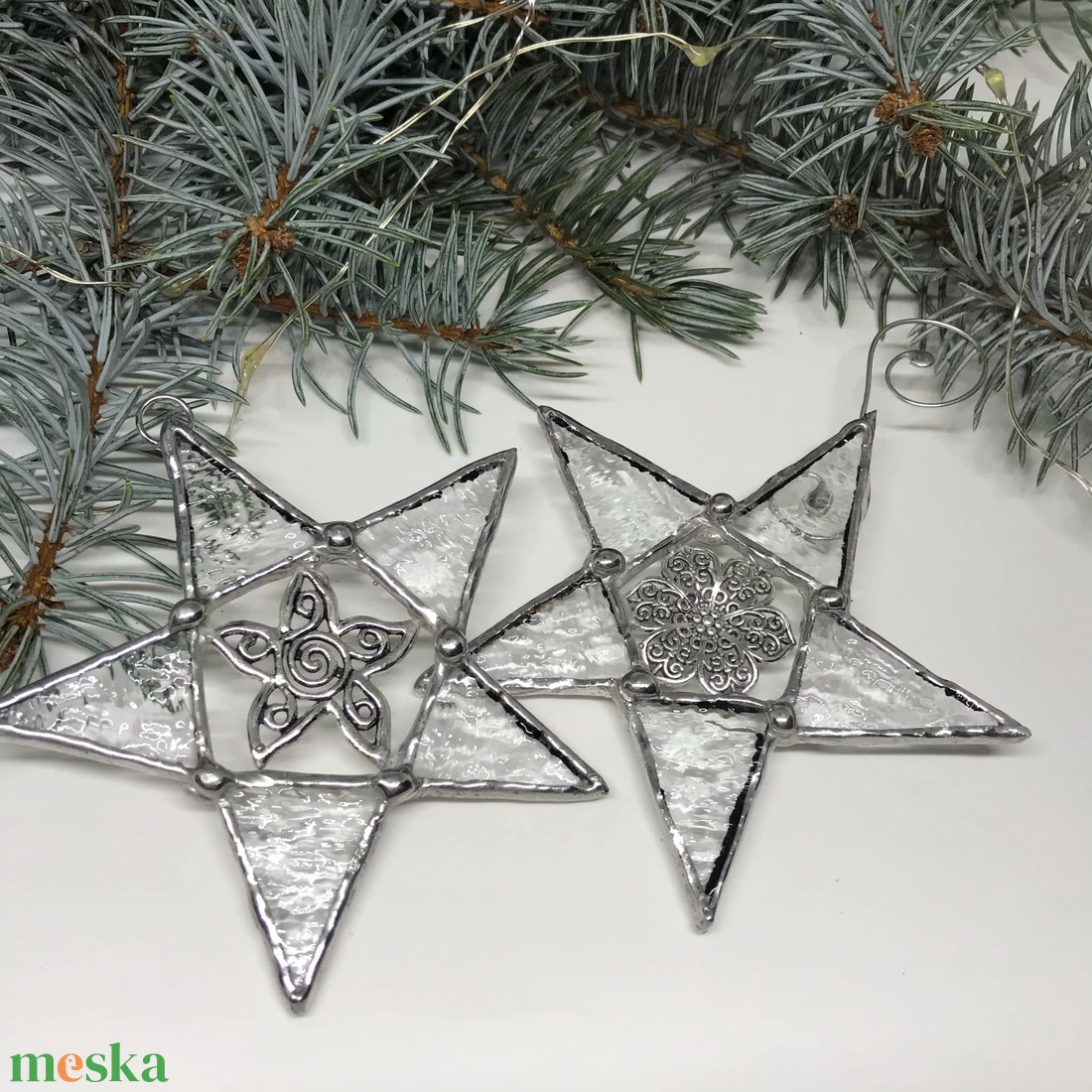 Üvegdísz -  Tiffany üveg csillag /9 cm - karácsony - karácsonyi lakásdekoráció - karácsonyfadíszek - Meska.hu
