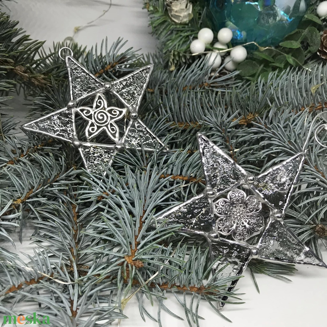 Üvegdísz -  Tiffany üveg csillag /9 cm - karácsony - karácsonyi lakásdekoráció - karácsonyfadíszek - Meska.hu