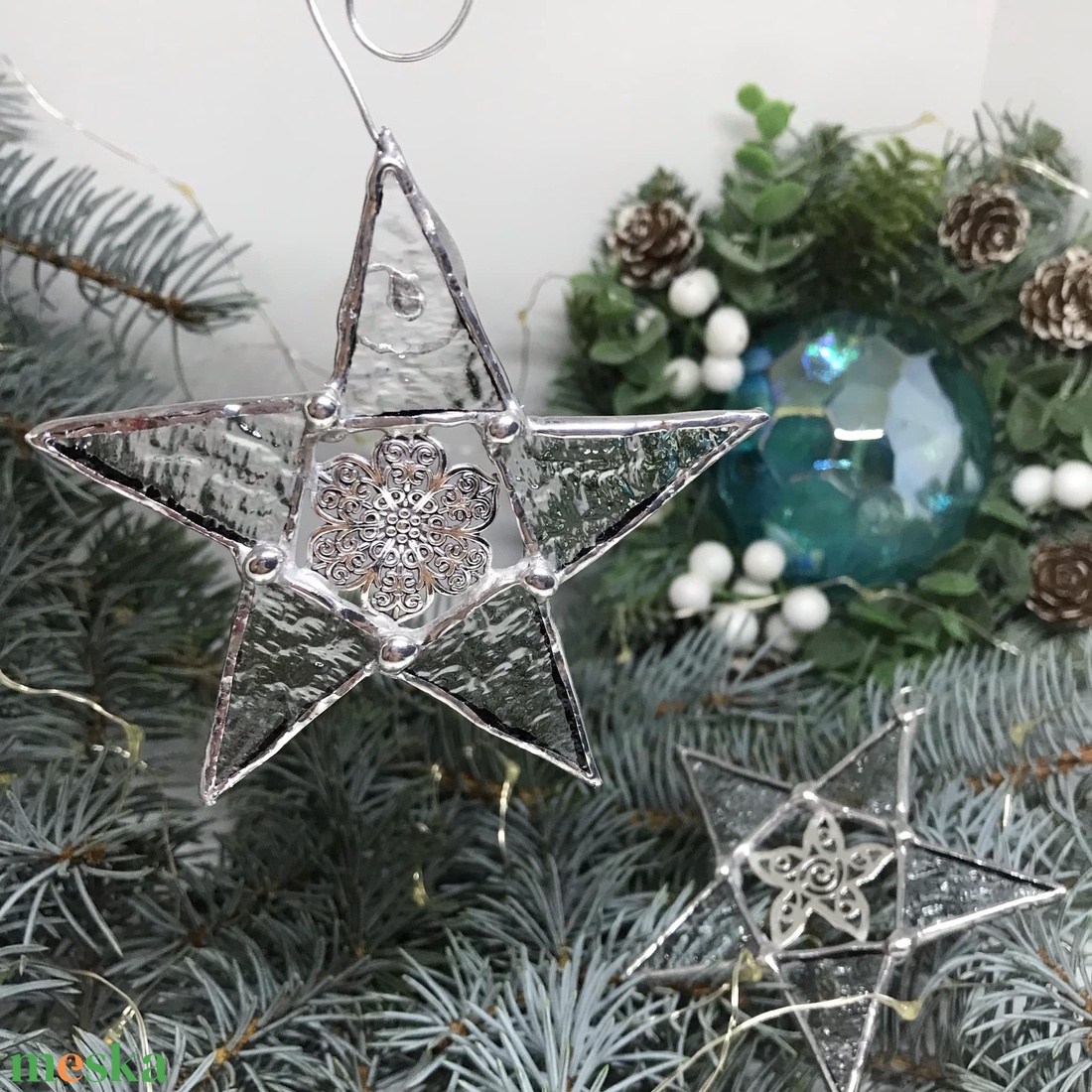 Üvegdísz -  Tiffany üveg csillag /9 cm - karácsony - karácsonyi lakásdekoráció - karácsonyfadíszek - Meska.hu