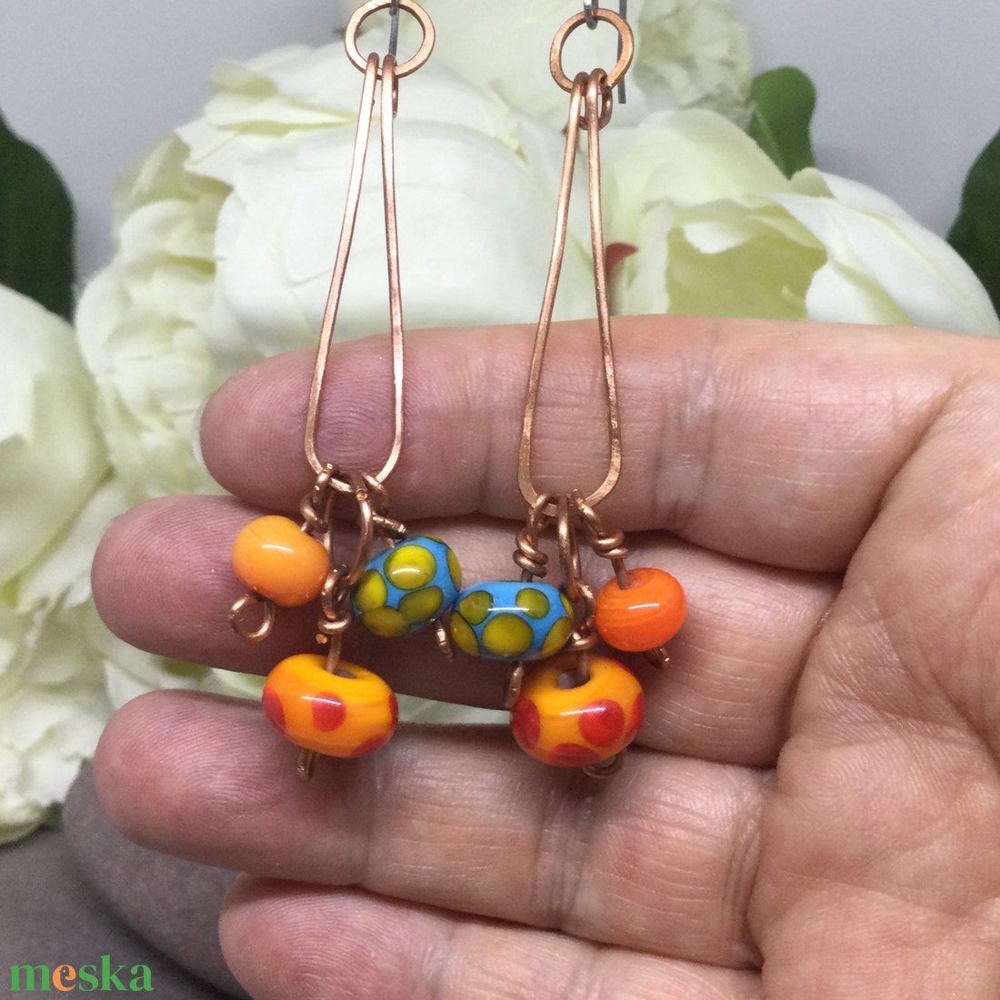 Üvegből /lámpagyöngy fülbevaló - színes gyöngyös  - ékszer - fülbevaló - lógó fülbevaló - Meska.hu
