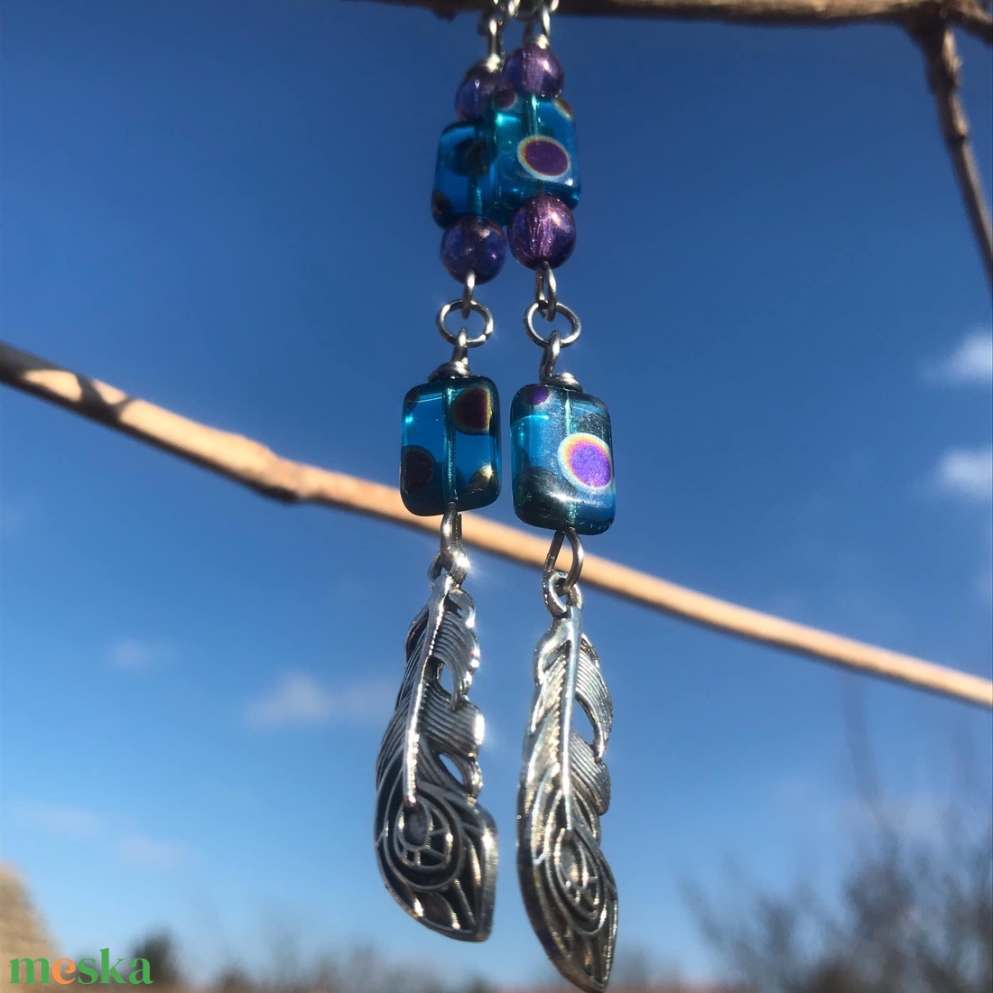 Lógós fülbevaló-1. pávatoll függővel  - ékszer - fülbevaló - lógó fülbevaló - Meska.hu Lógós fülbevaló-1. pávatoll függővel  - ékszer - fülbevaló - lógó fülbevaló - Meska.hu