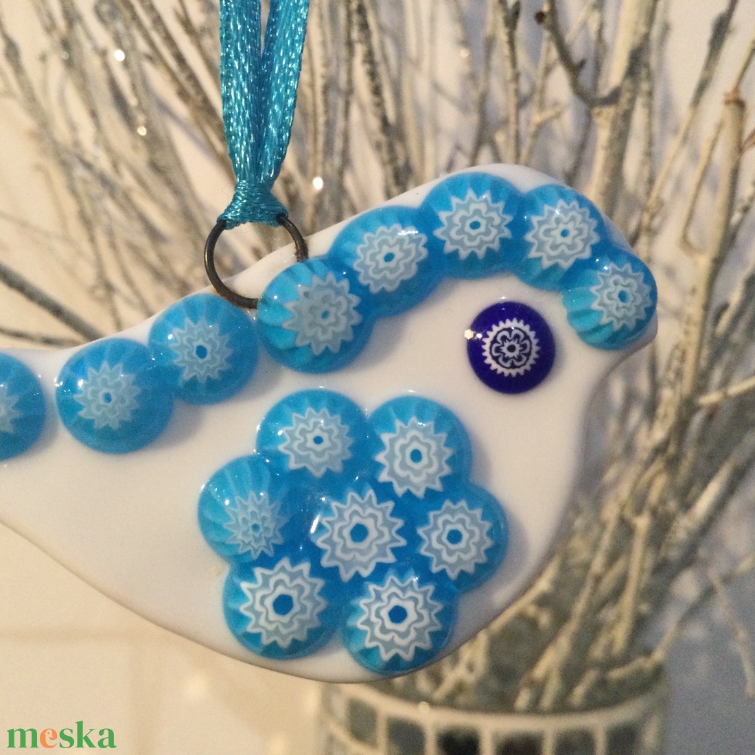 Üvegdísz - muránói madárka- kék - karácsony - karácsonyi lakásdekoráció - karácsonyfadíszek - Meska.hu