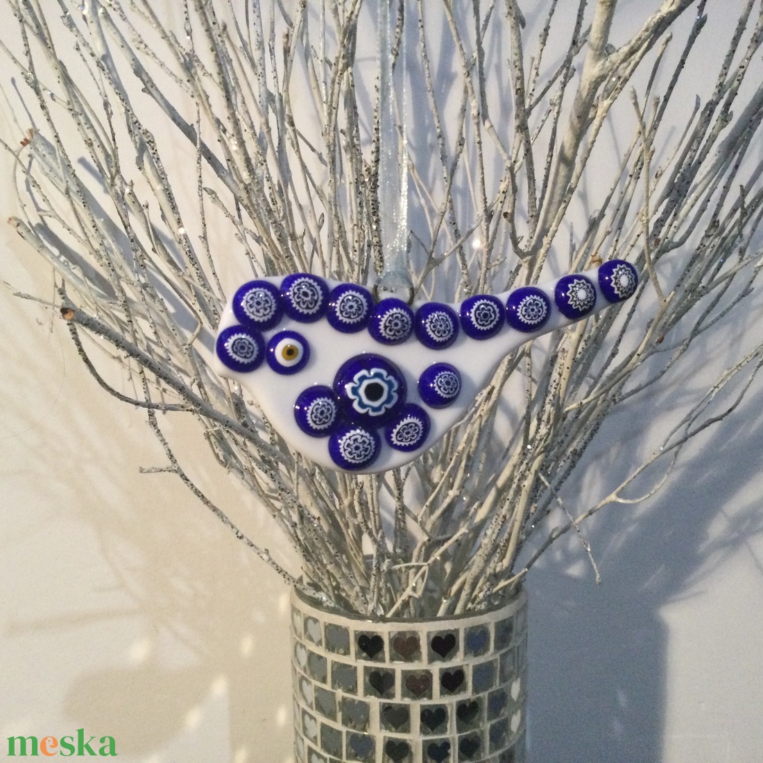 Üvegdísz - muránói madárka- kék - karácsony - karácsonyi ajándékozás - karácsonyi ajándékcsomagolás - Meska.hu