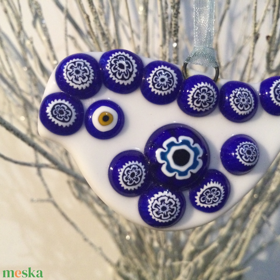 Üvegdísz - muránói madárka- kék - karácsony - karácsonyi ajándékozás - karácsonyi ajándékcsomagolás - Meska.hu