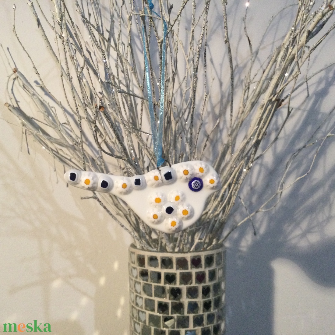 Üvegdísz - muránói madárka- sárga, kék, - karácsony - karácsonyi lakásdekoráció - karácsonyfadíszek - Meska.hu