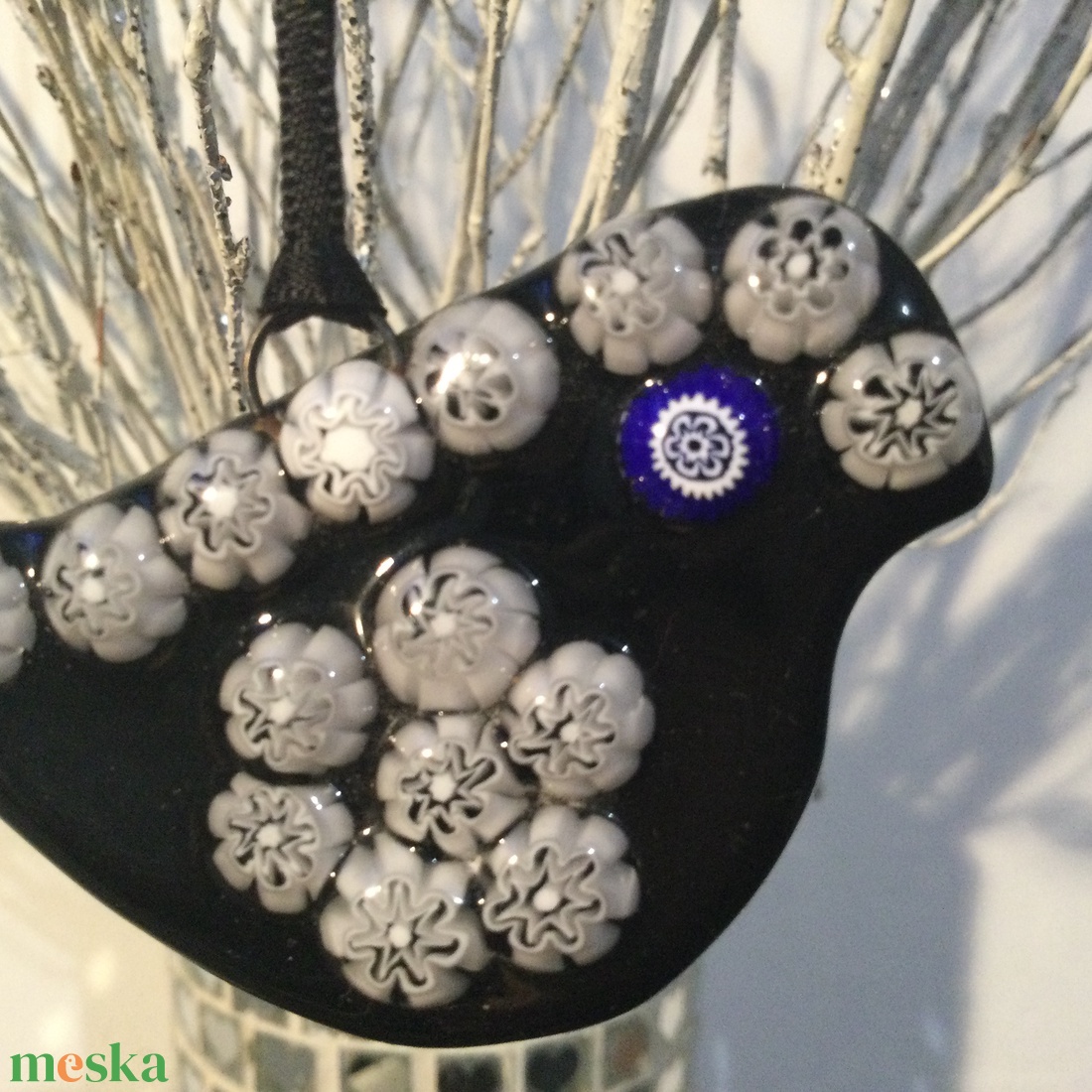 Üvegdísz - muránói madárka- fekete - karácsony - karácsonyi ajándékozás - karácsonyi ajándékcsomagolás - Meska.hu