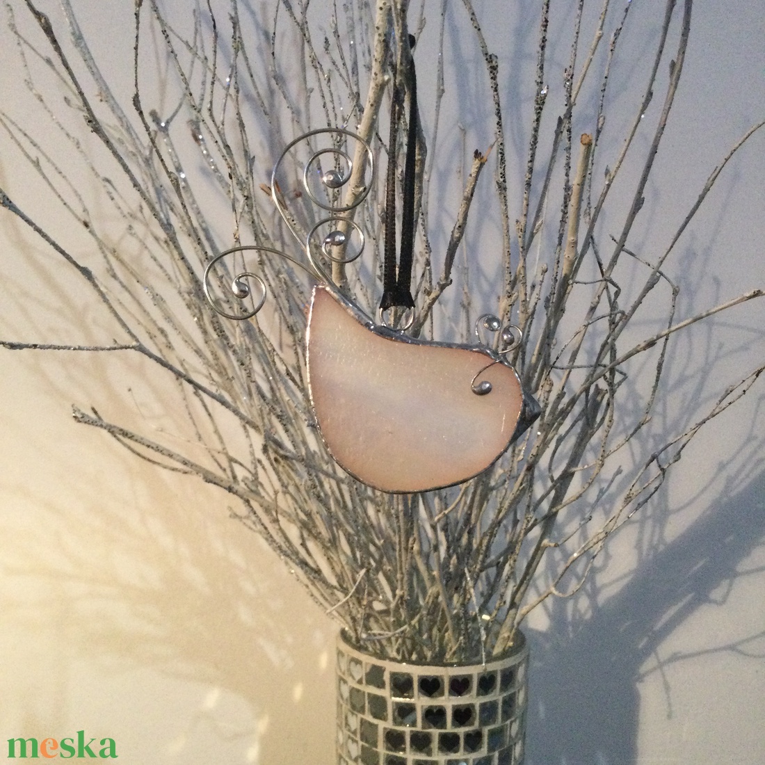 Üvegdísz - irizáló madárka  - karácsony - karácsonyi lakásdekoráció - karácsonyfadíszek - Meska.hu