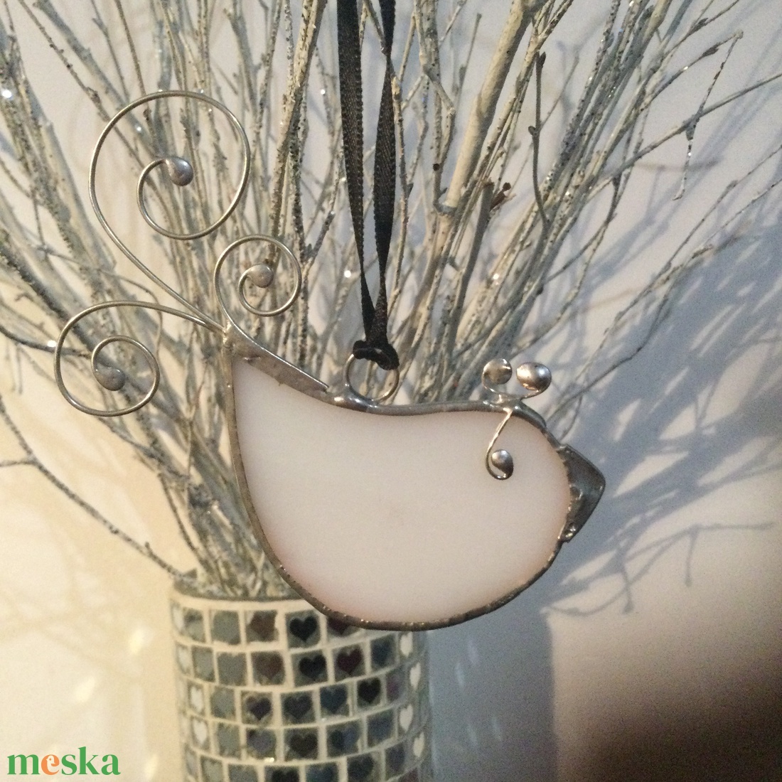 Üvegdísz - irizáló madárka - rózsaszín és kék   - karácsony - karácsonyi lakásdekoráció - karácsonyfadíszek - Meska.hu