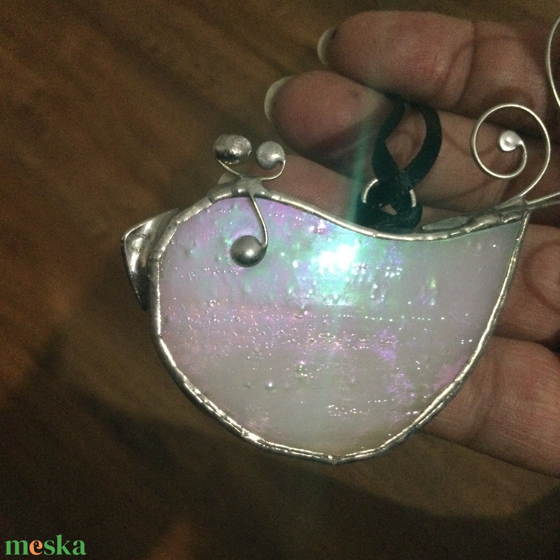 Üvegdísz - irizáló madárka - rózsaszín és kék   - karácsony - karácsonyi lakásdekoráció - karácsonyfadíszek - Meska.hu