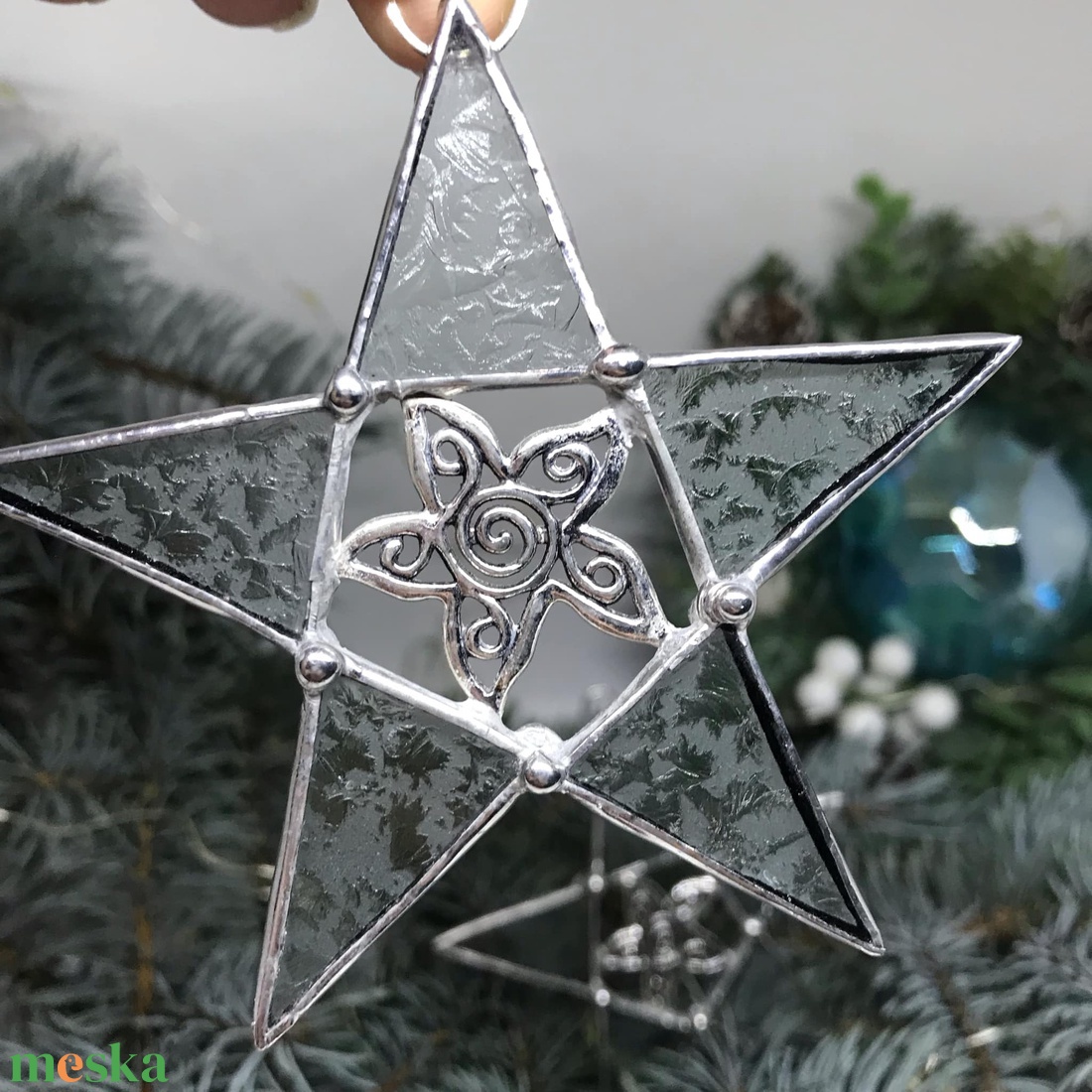 Üvegdísz -  Tiffany üveg csillag /9 cm - karácsony - karácsonyi lakásdekoráció - karácsonyfadíszek - Meska.hu