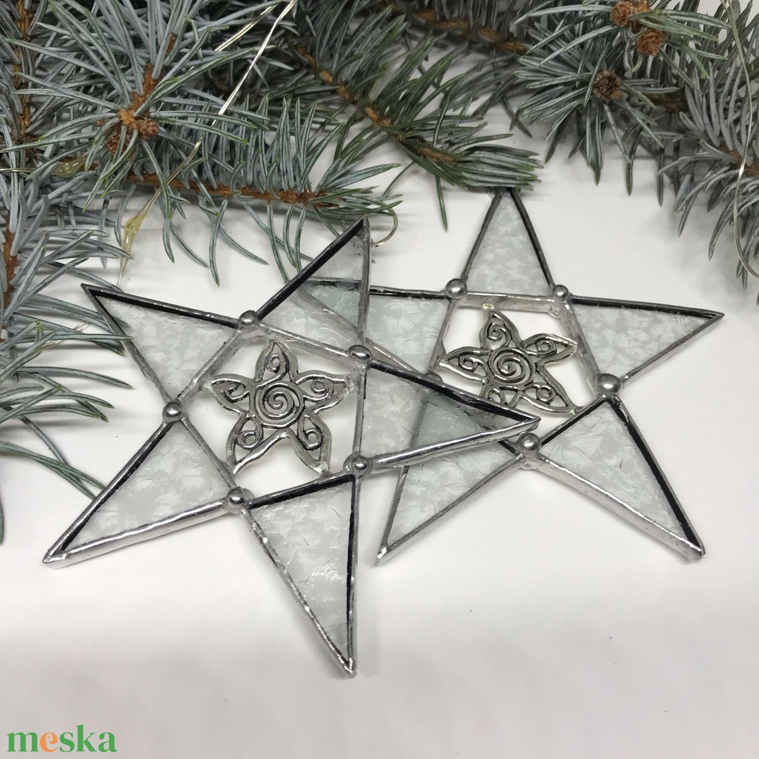 Üvegdísz -  Tiffany üveg csillag /9 cm - karácsony - karácsonyi lakásdekoráció - karácsonyfadíszek - Meska.hu