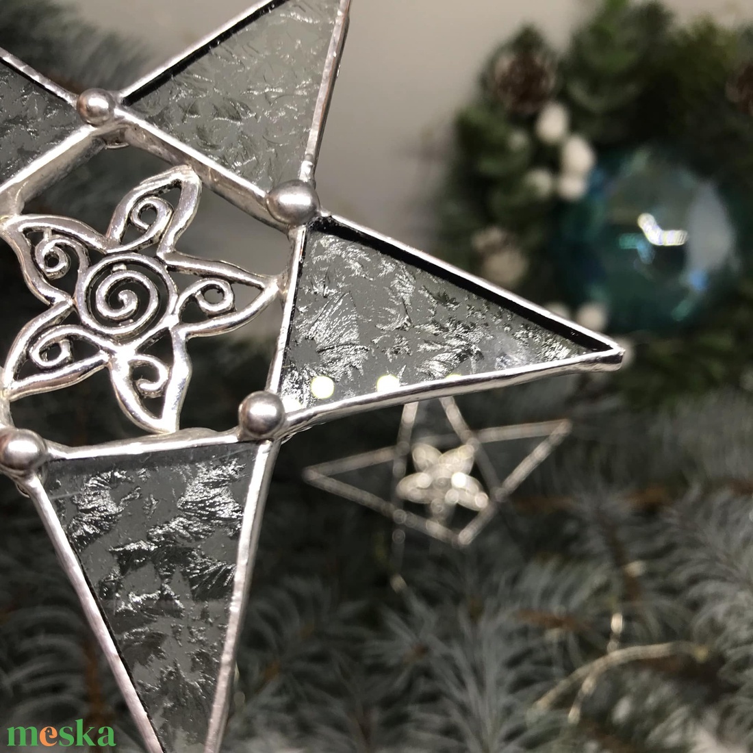 Üvegdísz -  Tiffany üveg csillag /9 cm - karácsony - karácsonyi lakásdekoráció - karácsonyfadíszek - Meska.hu