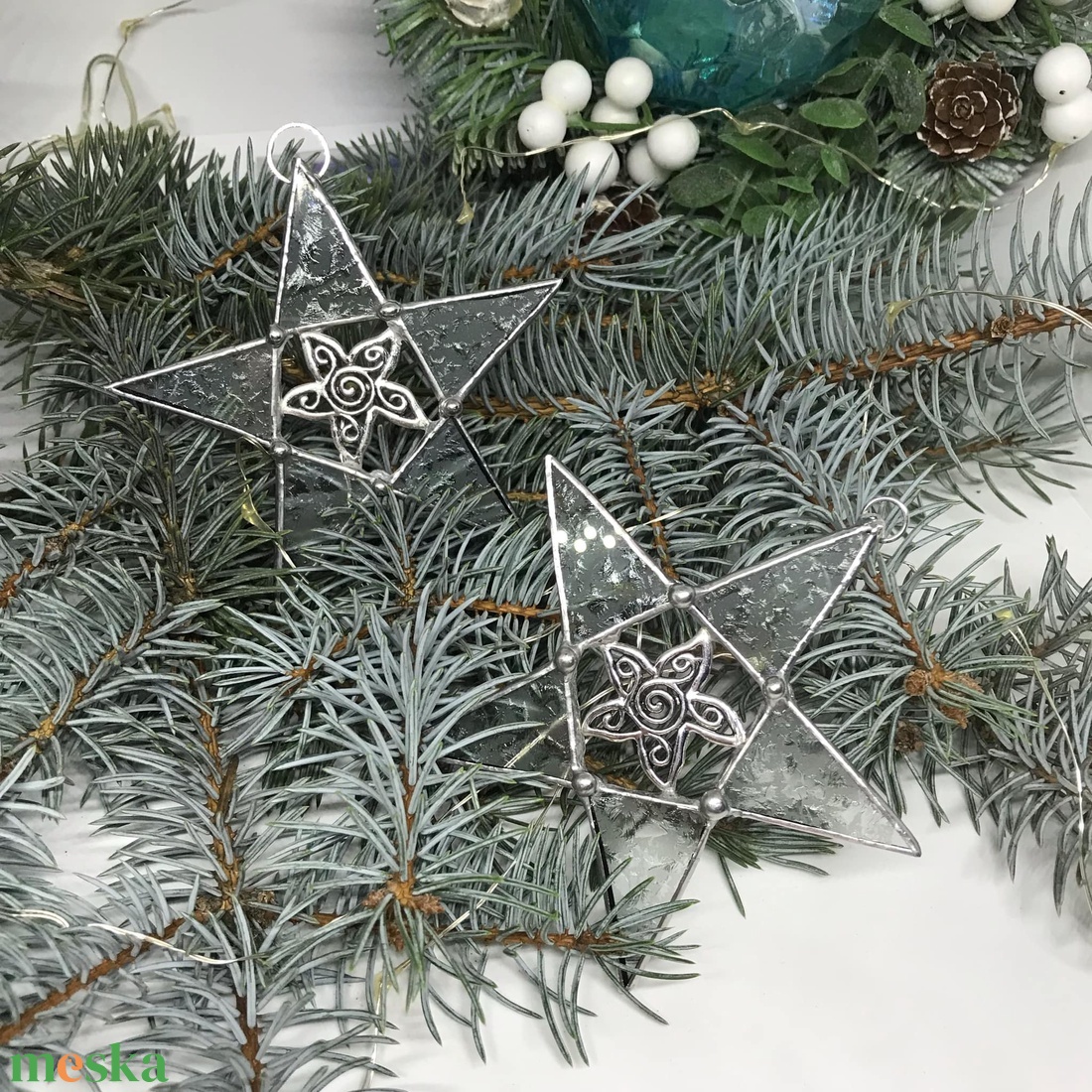 Üvegdísz -  Tiffany üveg csillag /9 cm - karácsony - karácsonyi lakásdekoráció - karácsonyfadíszek - Meska.hu