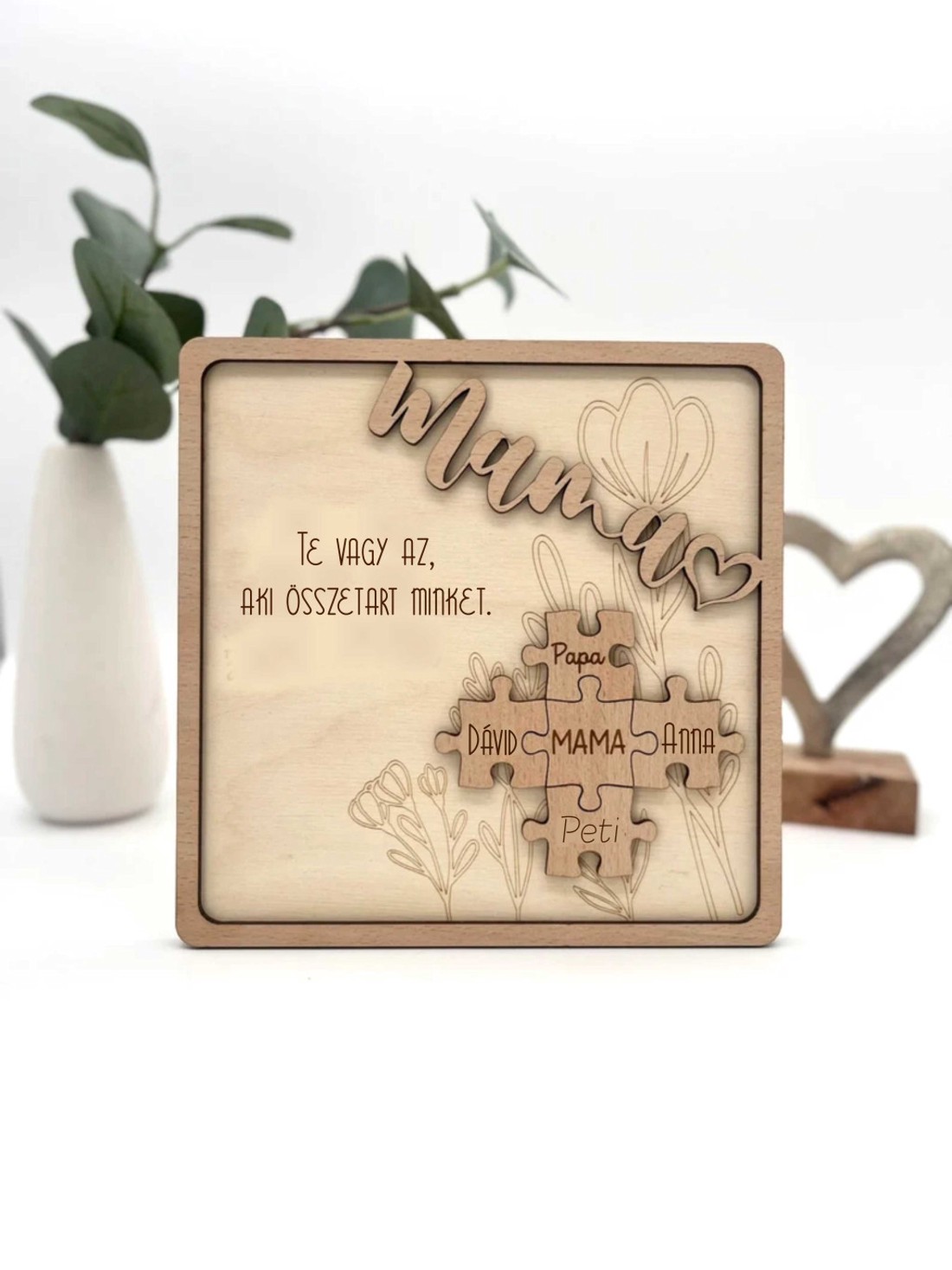 Anyák napi megszemélyesített puzzle fa ajándéktábla  - esküvő - emlék & ajándék - szülőköszöntő ajándék - Meska.hu