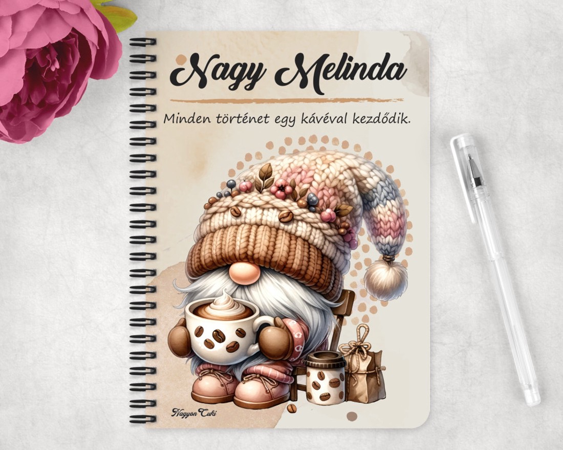 Személyre szabható - Cappucino kávés manó mintás A5-ös füzet - otthon & életmód - papír, írószer - jegyzetfüzet & napló - Meska.hu