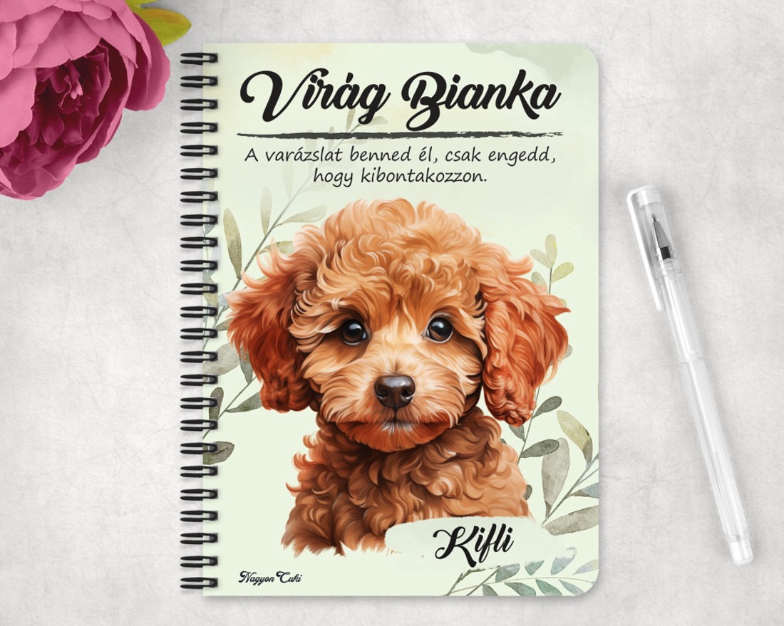 Személyre szabható - Kis barna uszkár portré mintás A6-os füzet - otthon & életmód - papír, írószer - jegyzetfüzet & napló - Meska.hu