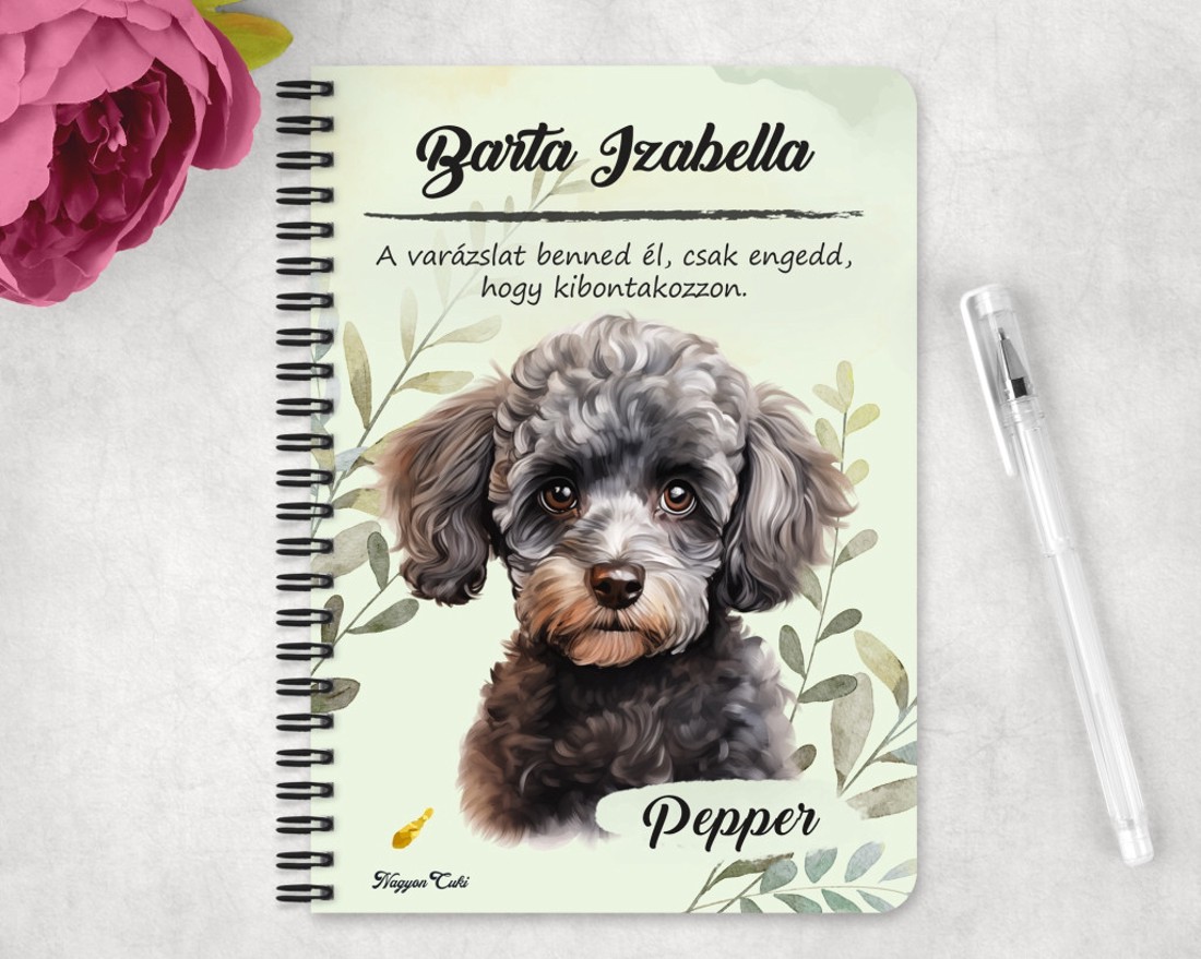 Személyre szabható - Kis szürke uszkár portré mintás A5-ös füzet - otthon & életmód - papír, írószer - jegyzetfüzet & napló - Meska.hu