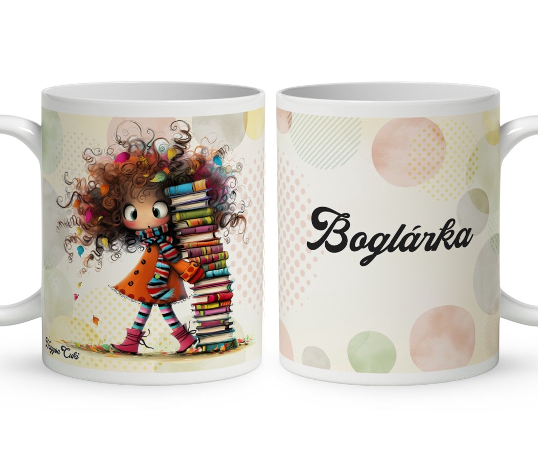 Névvel kérhető - A legaranyosabb őszi Könyvmoly lány mintás bögre - otthon & életmód - konyhafelszerelés, tálalás - tálalás - bögre & csésze - Meska.hu
