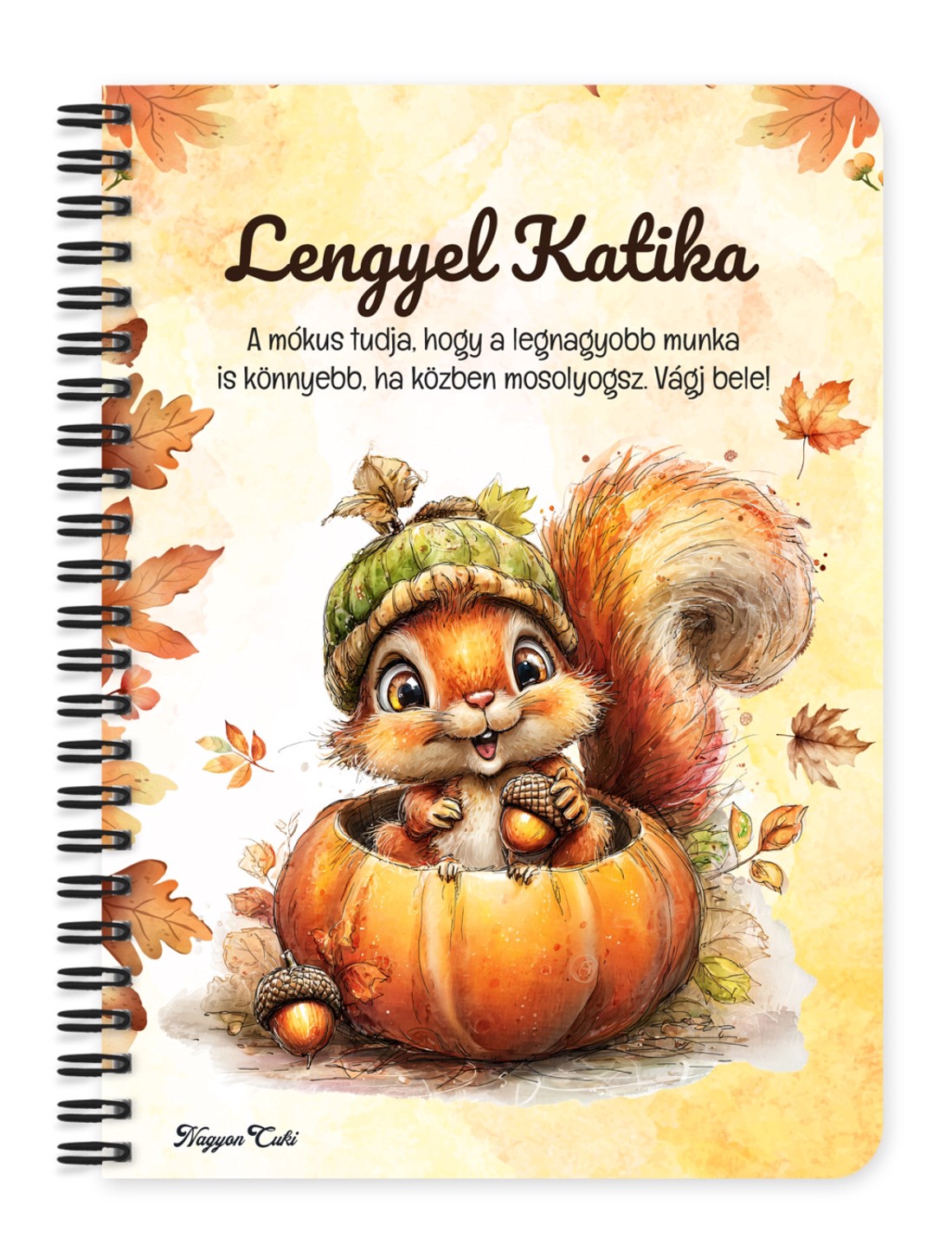 Személyre szabható - Cuki őszi kis mókus a tökben mintás A5-ös füzet - otthon & életmód - papír, írószer - jegyzetfüzet & napló - Meska.hu