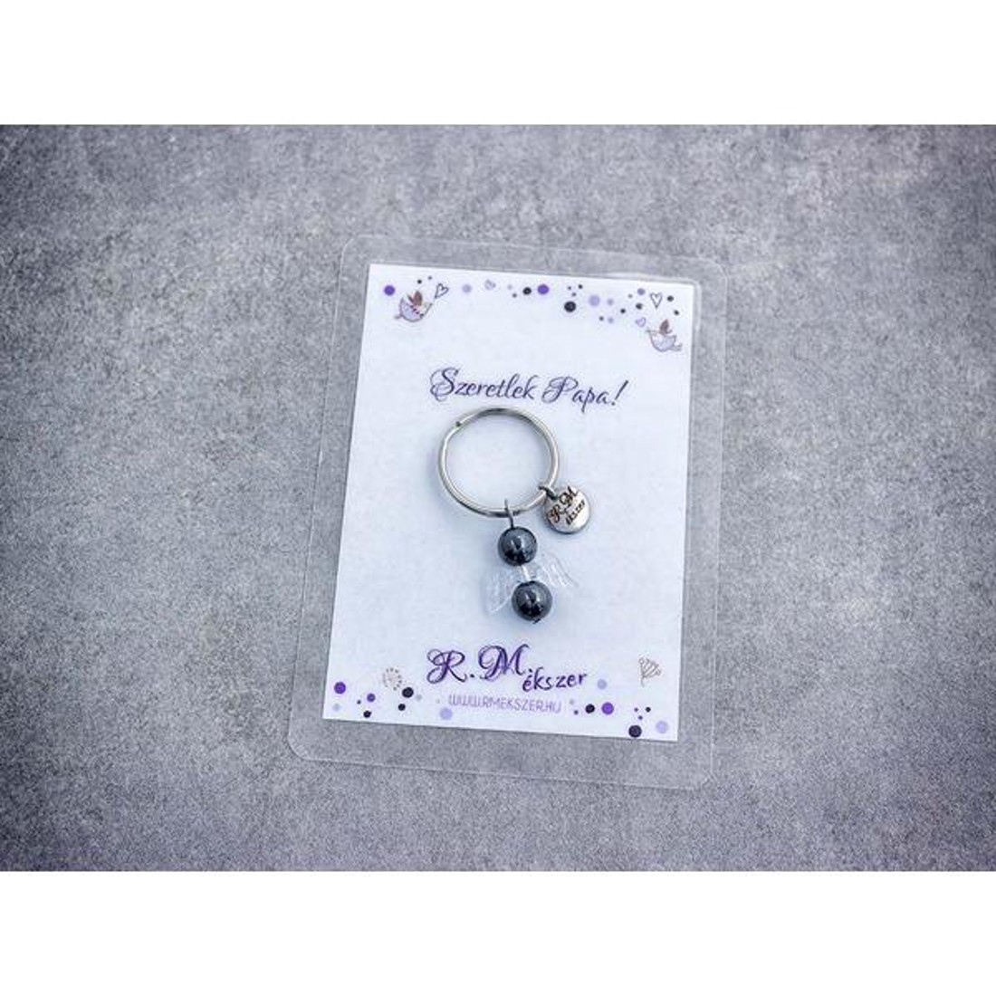 Szeretlek Papa kulcstartó hematittal - táska & tok - kulcstartó & táskadísz - kulcstartó - Meska.hu