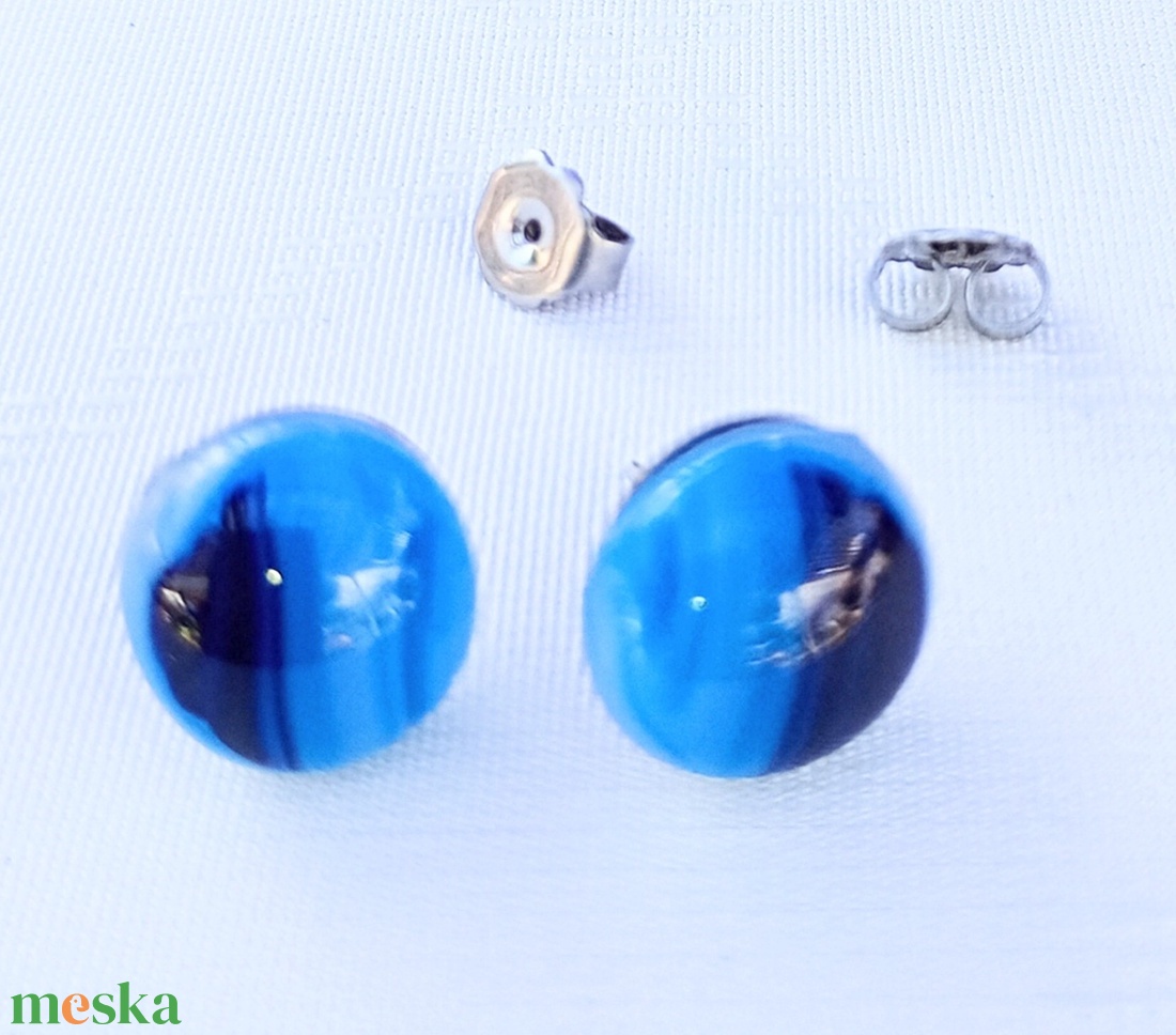 Kék cirmos üvegfülbevaló  - ékszer - fülbevaló - pötty fülbevaló - Meska.hu