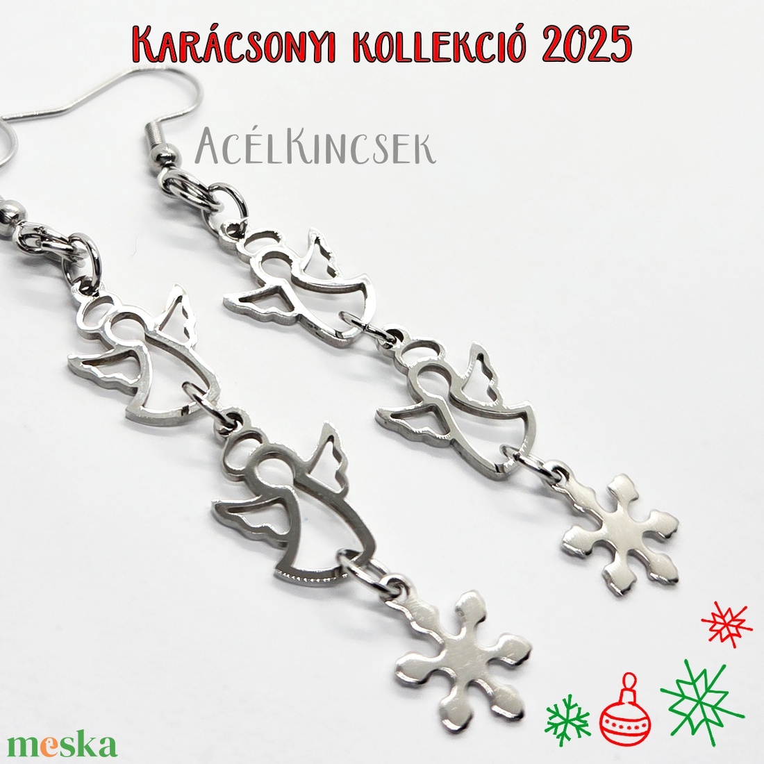Hóangyal lógós acél fülbevaló ezüstszürke színben - ékszer - fülbevaló - lógó fülbevaló - Meska.hu