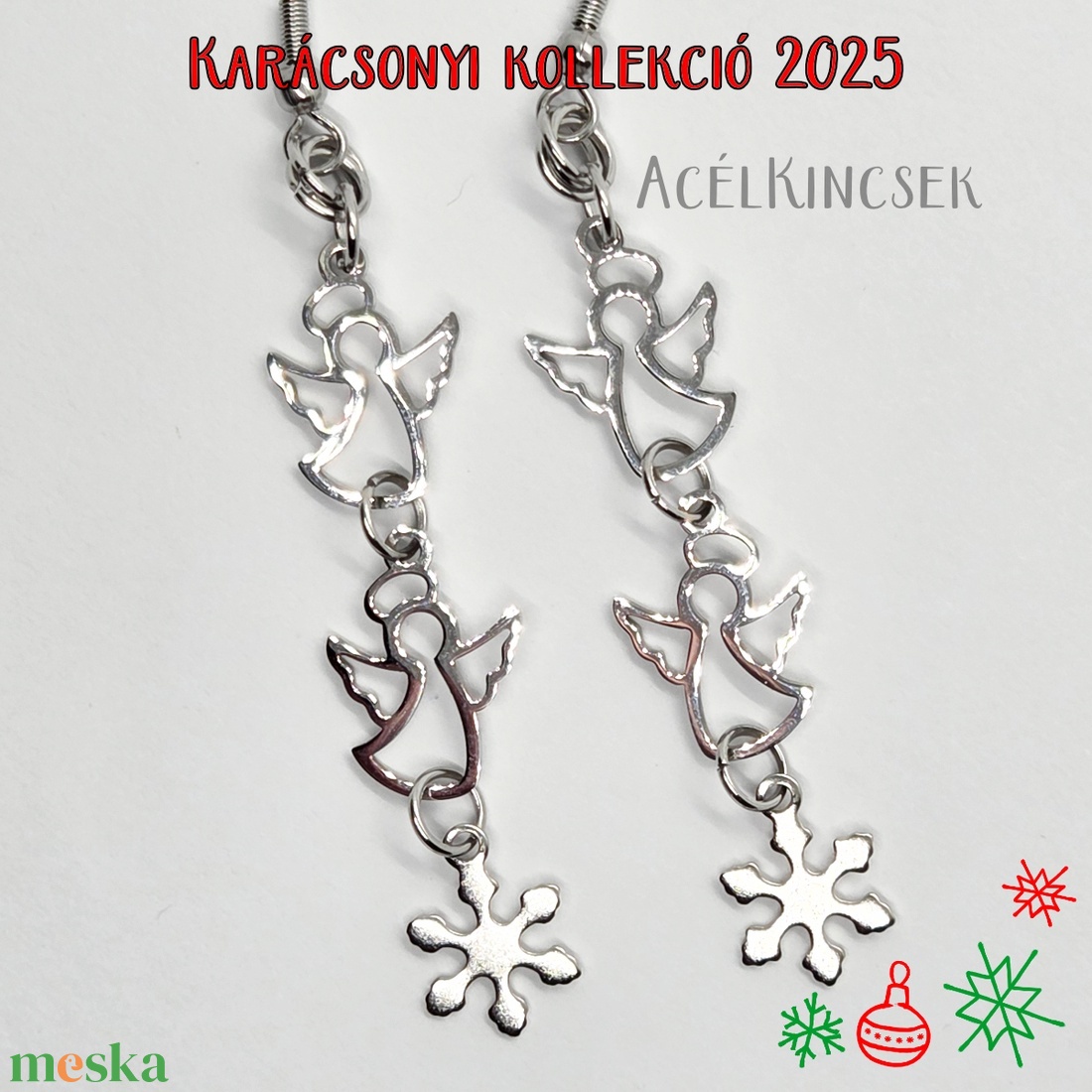 Hóangyal lógós acél fülbevaló ezüstszürke színben - ékszer - fülbevaló - lógó fülbevaló - Meska.hu