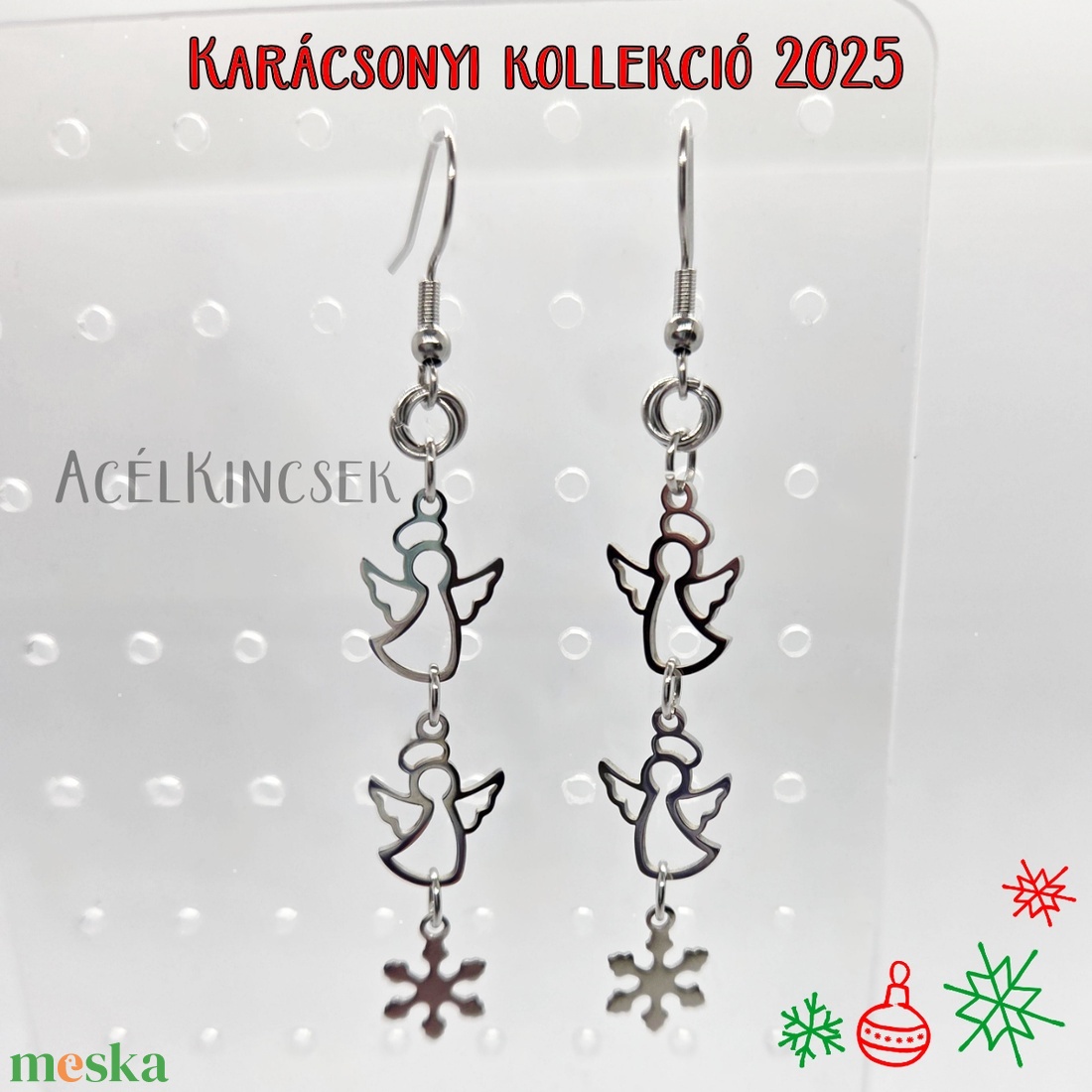 Hóangyal lógós acél fülbevaló ezüstszürke színben - ékszer - fülbevaló - lógó fülbevaló - Meska.hu
