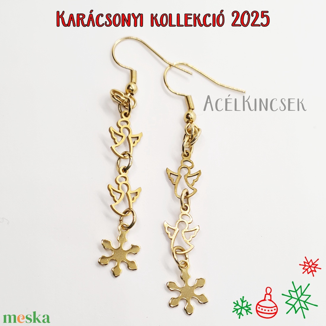 Hóangyal lógós acél fülbevaló arany színben - ékszer - fülbevaló - lógó fülbevaló - Meska.hu