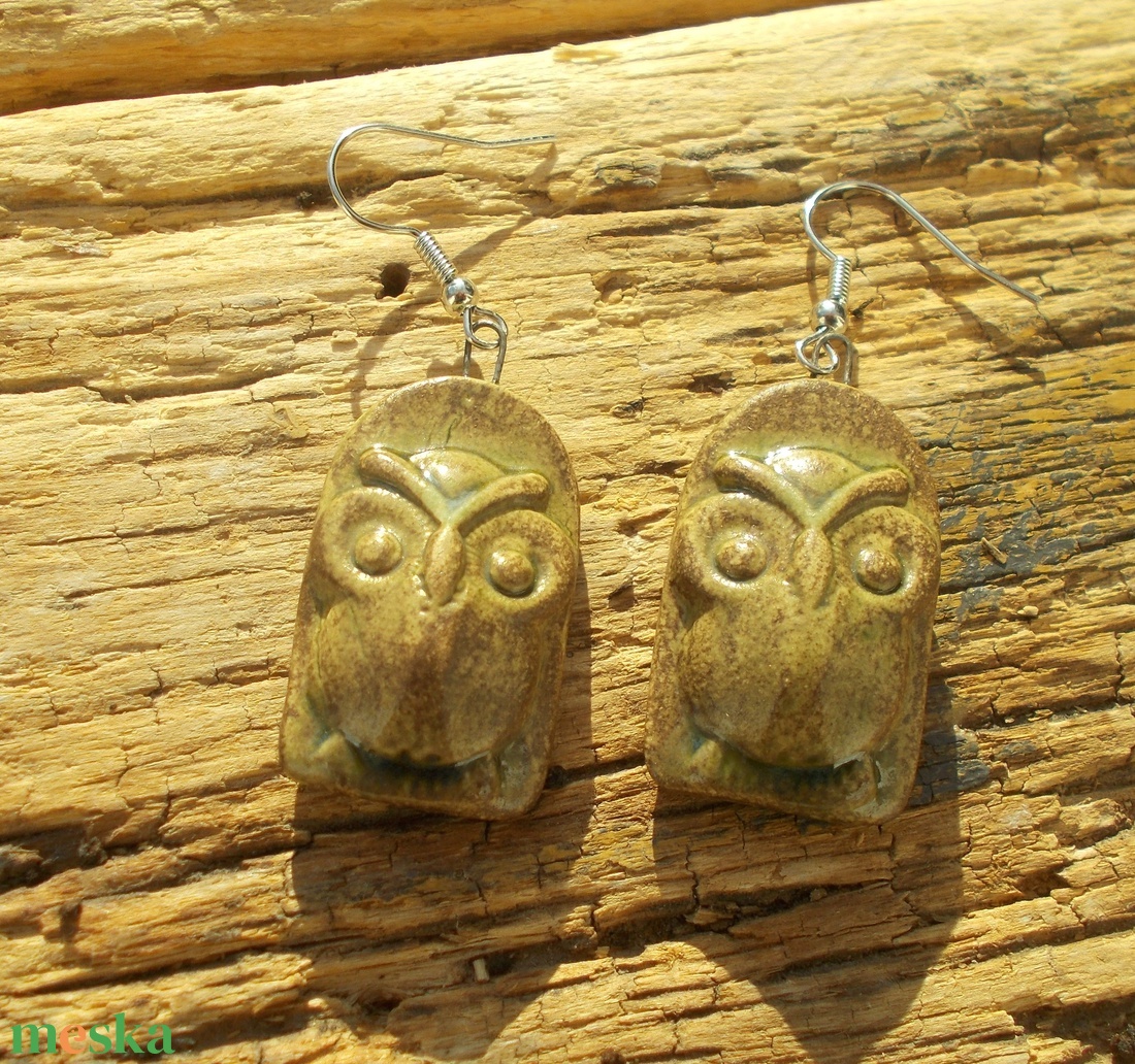 Antikolt fülbevaló bagollyal - ékszer - fülbevaló - lógó fülbevaló - Meska.hu