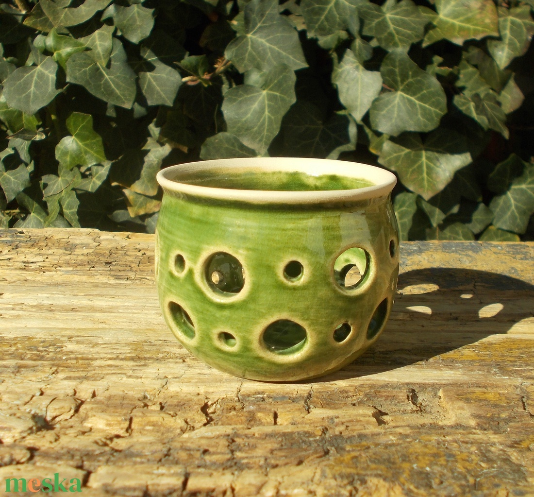 Antikolt zöld színű  mécsestartó - otthon & életmód - gyertya, illat, aroma - mécses és mécsestartó - Meska.hu