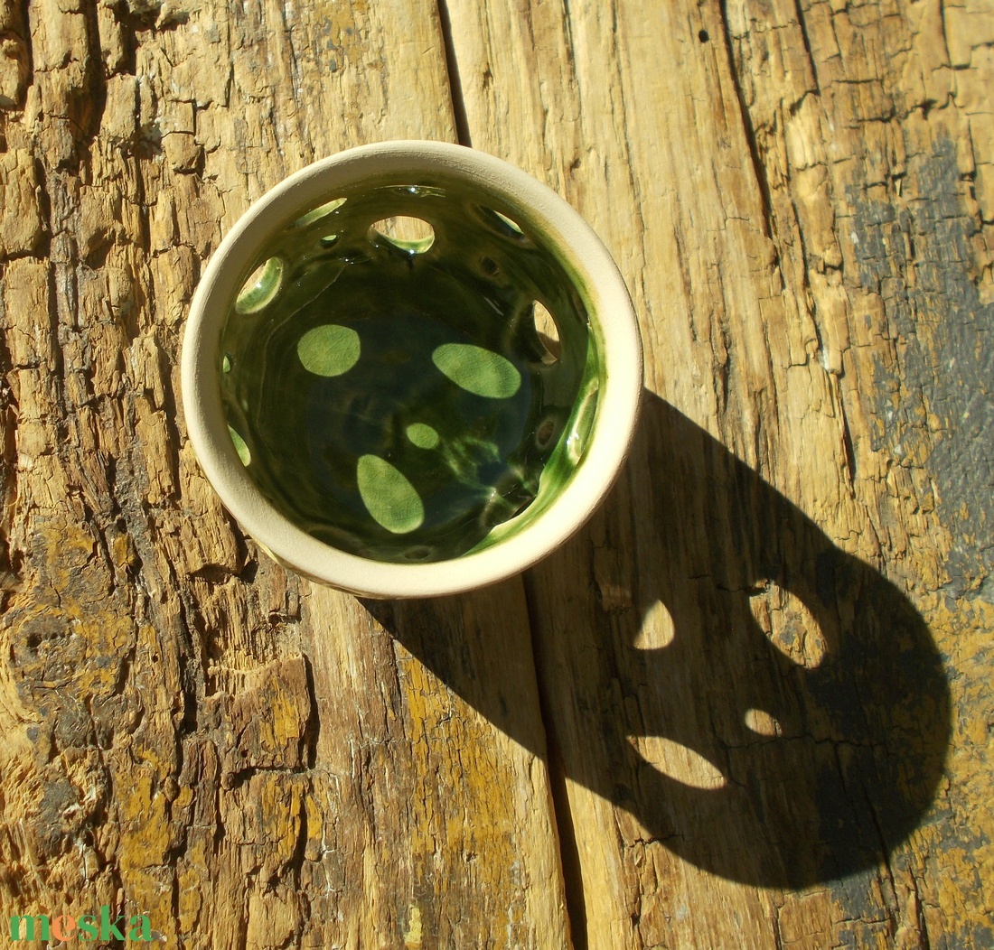 Antikolt zöld színű  mécsestartó - otthon & életmód - gyertya, illat, aroma - mécses és mécsestartó - Meska.hu