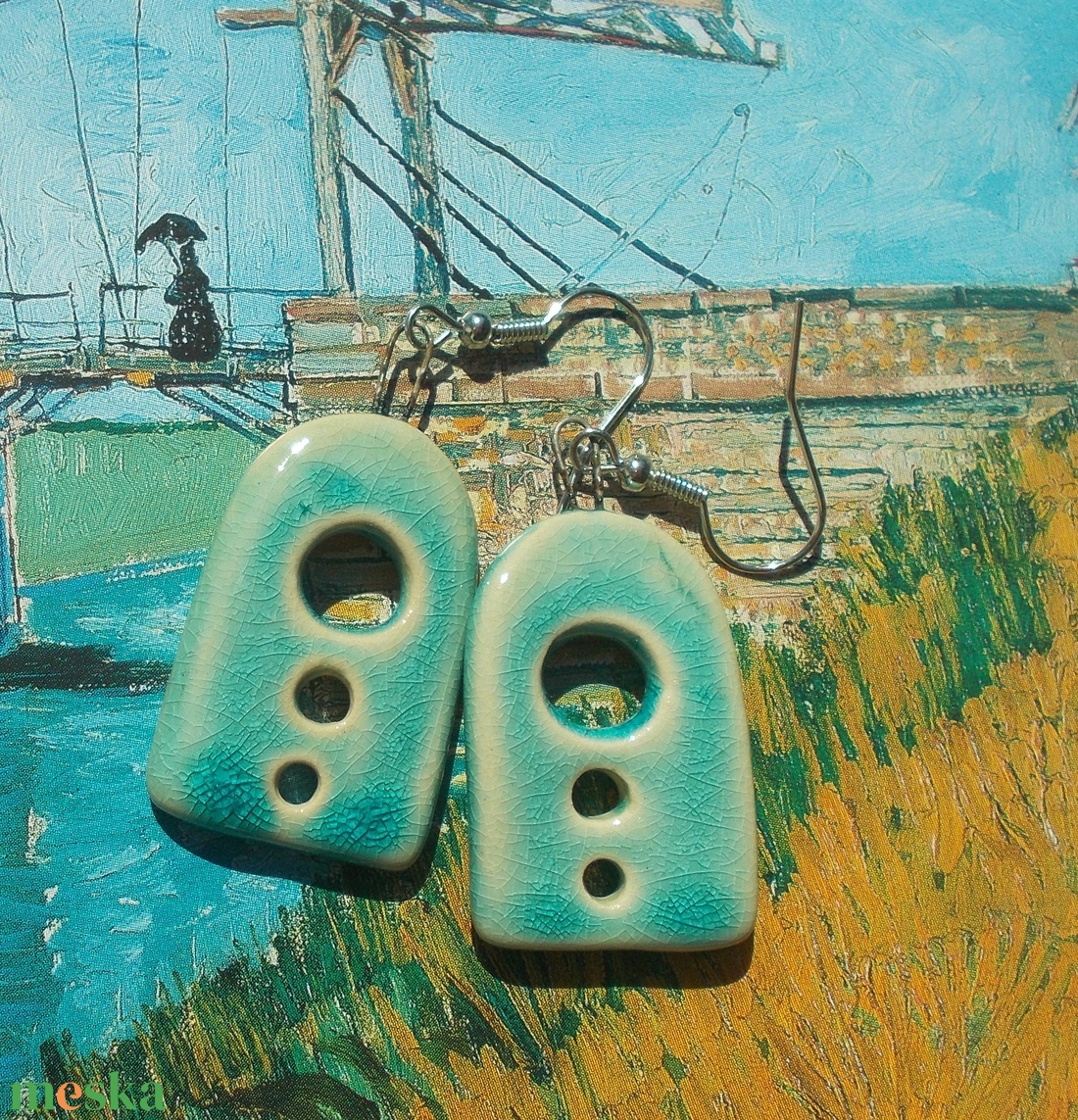 Antikolt türkizfülbevaló - ékszer - fülbevaló - lógó fülbevaló - Meska.hu