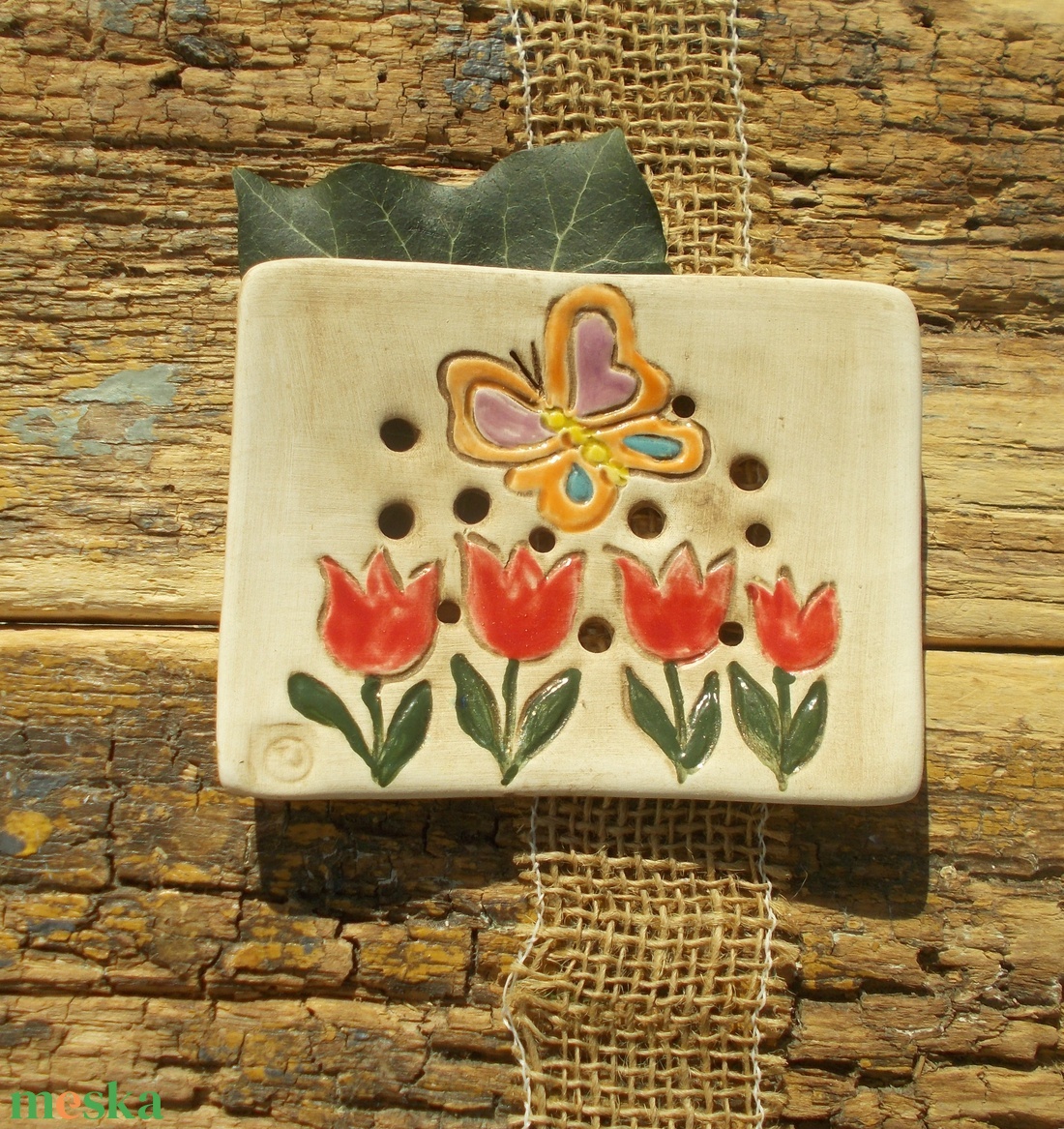 Tulipános  szappantartó - otthon & életmód - fürdőszoba - szappantartó - Meska.hu