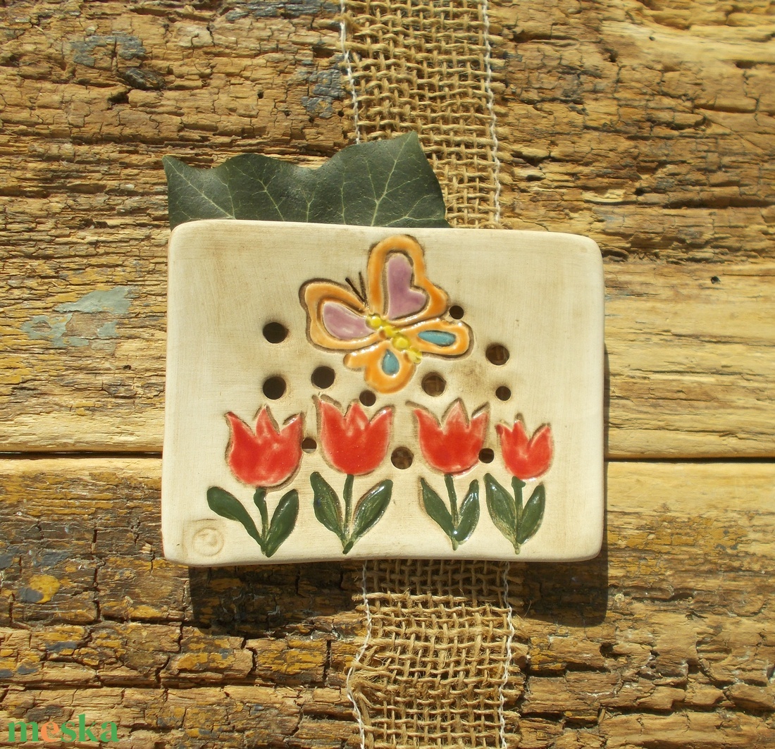 Tulipános  szappantartó - otthon & életmód - fürdőszoba - szappantartó - Meska.hu