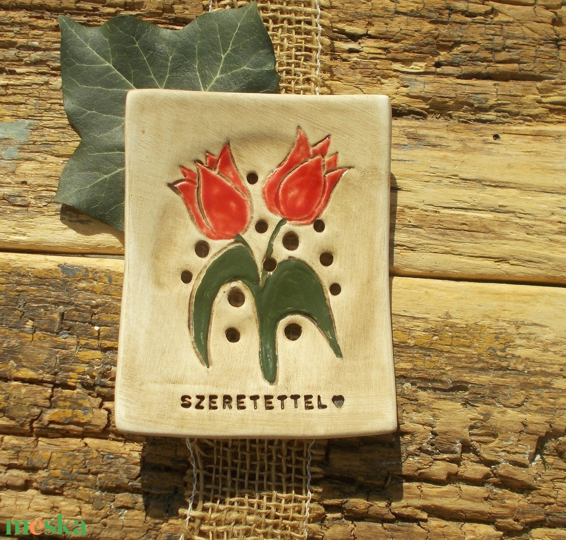 Tulipános  szappantartó - otthon & életmód - fürdőszoba - szappantartó - Meska.hu
