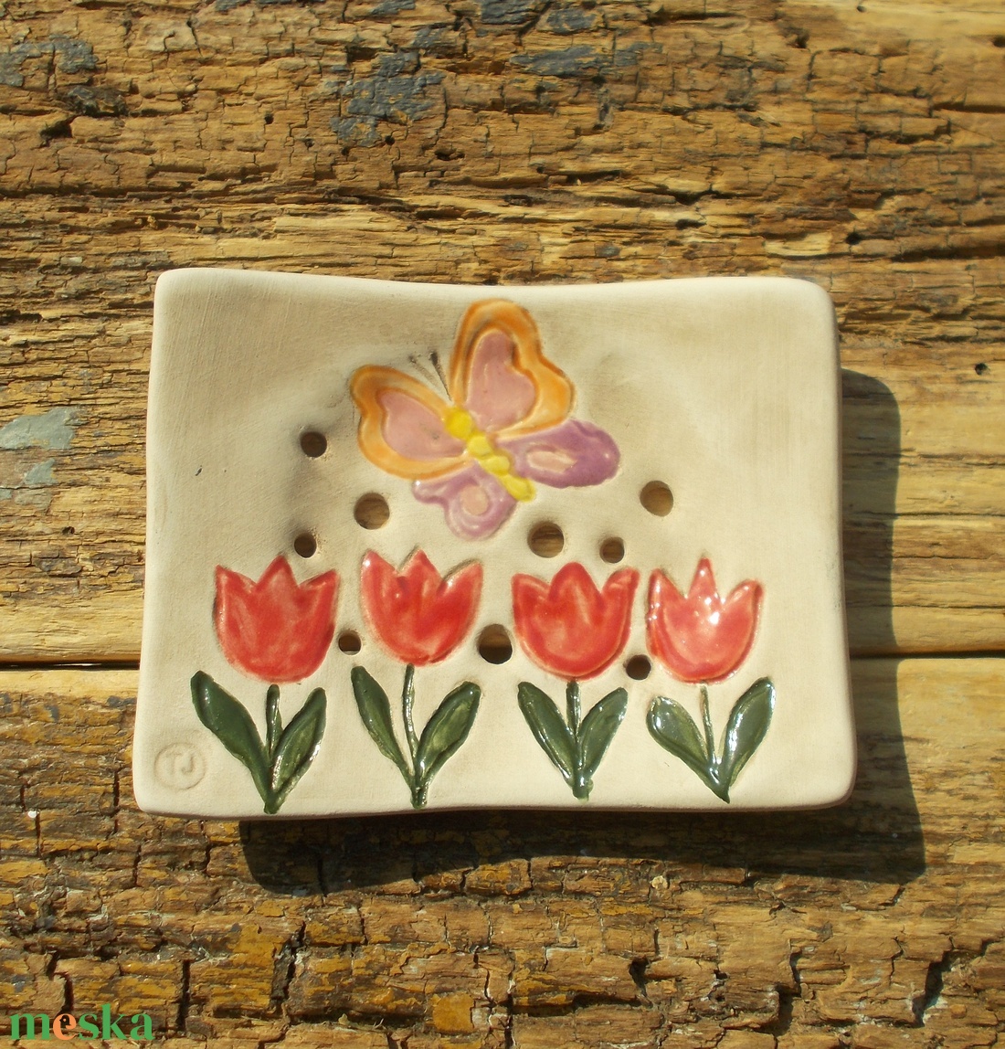 Tulipános  szappantartó - otthon & életmód - fürdőszoba - szappantartó - Meska.hu