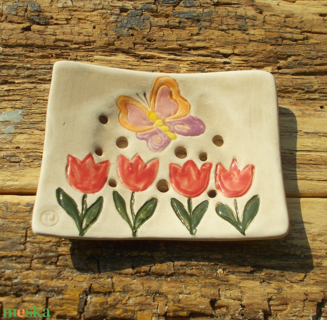 Tulipános  szappantartó - otthon & életmód - fürdőszoba - szappantartó - Meska.hu