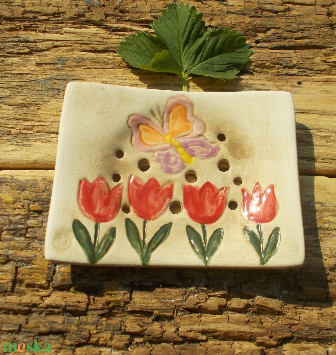 Tulipános  szappantartó - otthon & életmód - fürdőszoba - szappantartó - Meska.hu