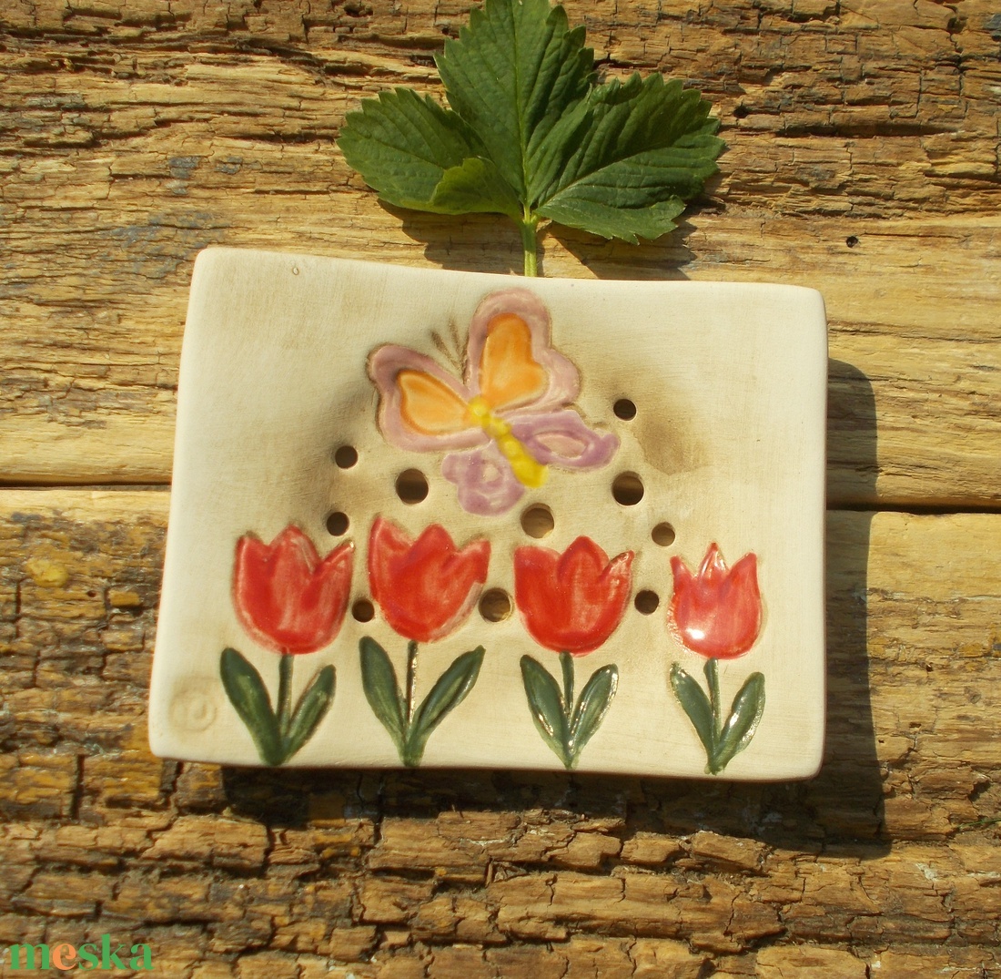 Tulipános  szappantartó - otthon & életmód - fürdőszoba - szappantartó - Meska.hu