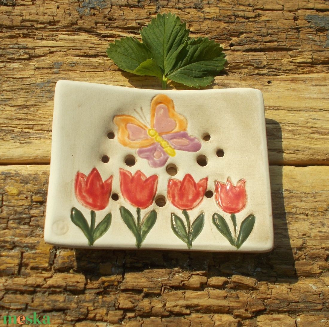 Tulipános szappantartó - otthon & életmód - fürdőszoba - szappantartó - Meska.hu