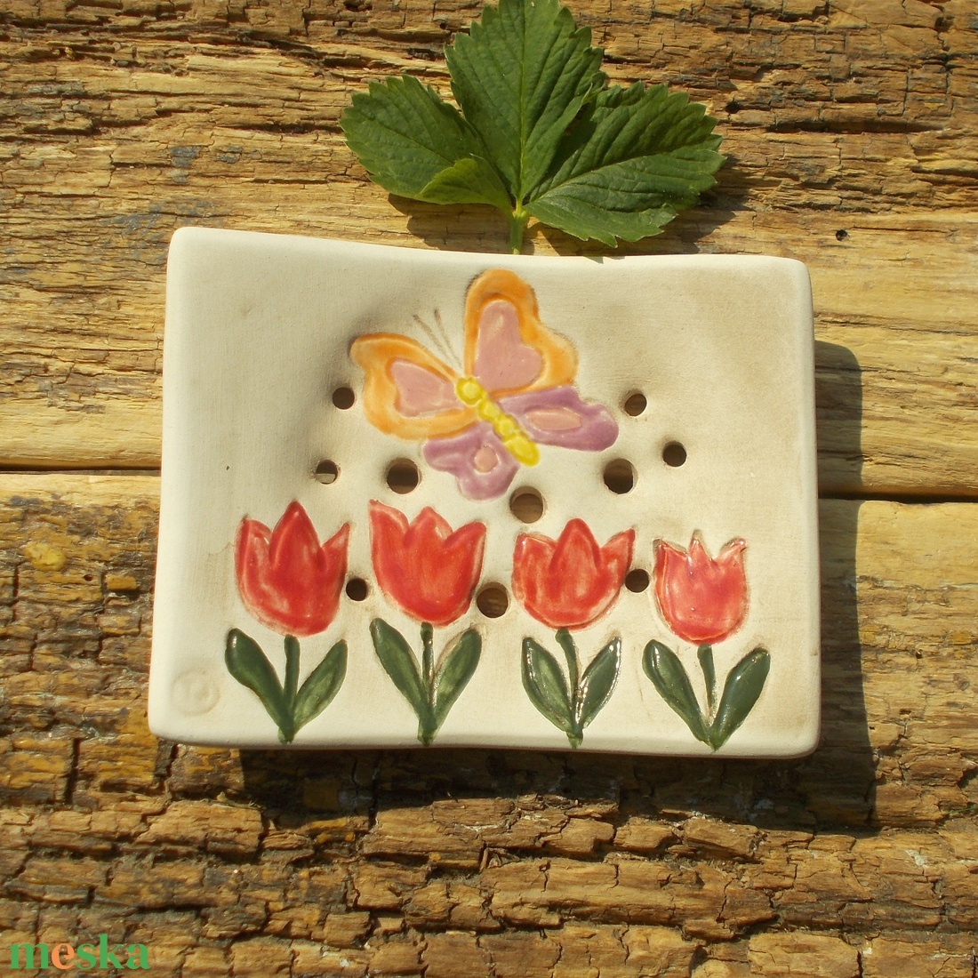 Tulipános szappantartó - otthon & életmód - fürdőszoba - szappantartó - Meska.hu