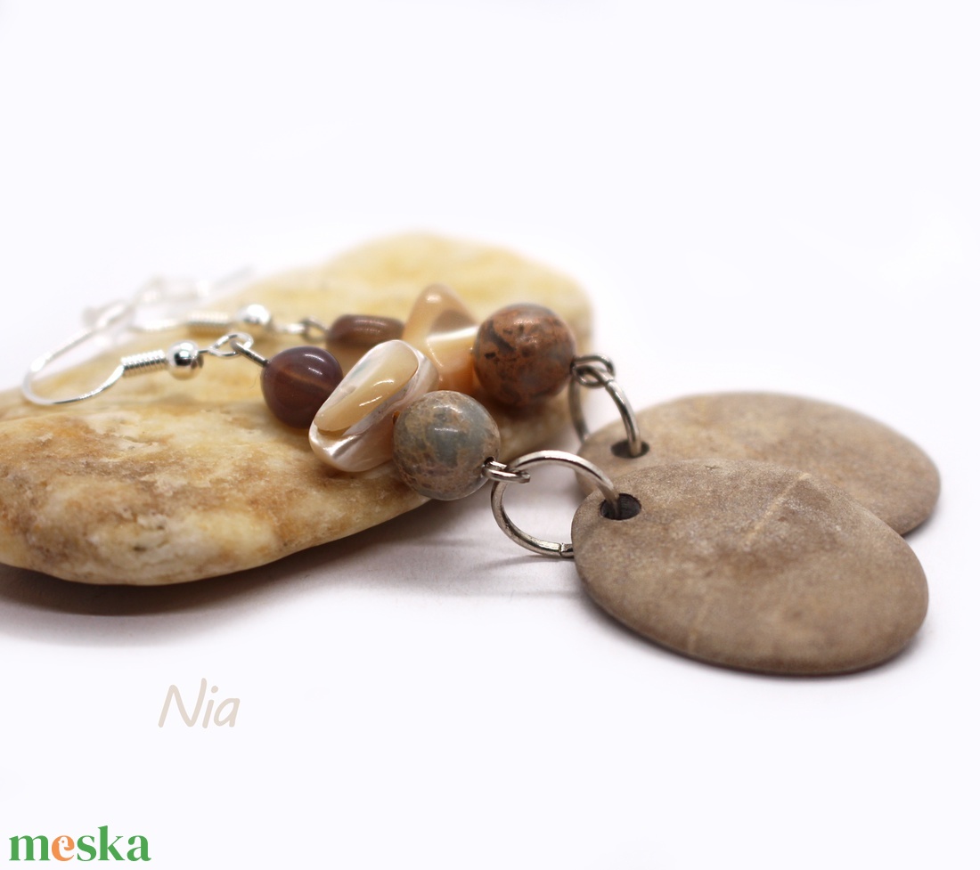 Kairó - ásvány, kagyló és kavics fülbevaló - ékszer - fülbevaló - lógó fülbevaló - Meska.hu