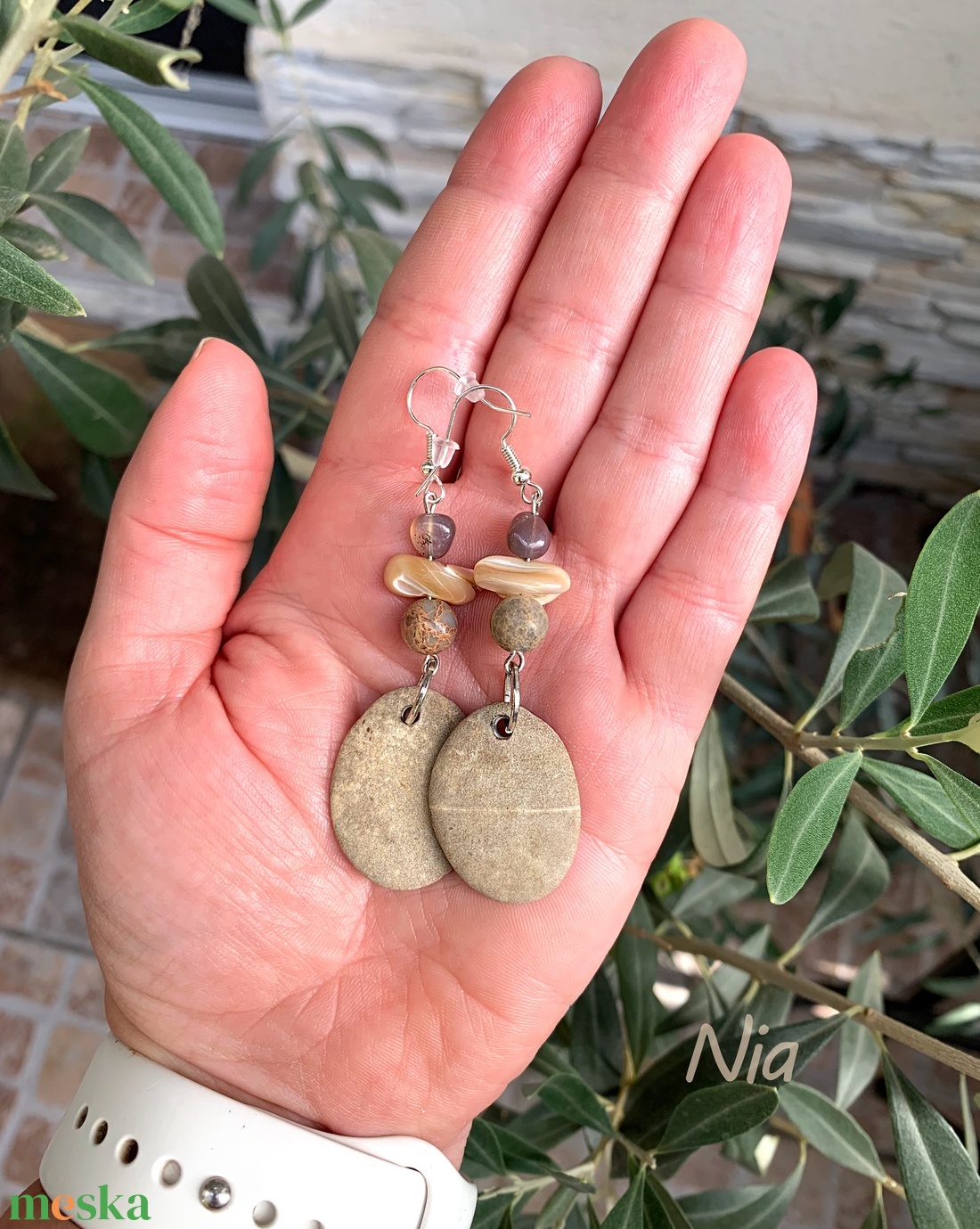 Kairó - ásvány, kagyló és kavics fülbevaló - ékszer - fülbevaló - lógó fülbevaló - Meska.hu