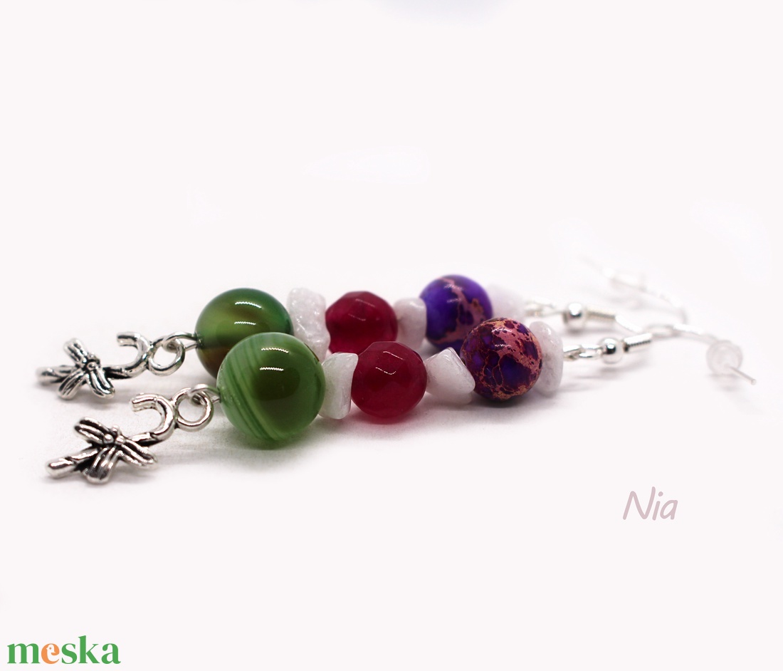 Cukorpálca - ásványfülbevaló cukorpálca medálokkal - ékszer - fülbevaló - lógó fülbevaló - Meska.hu